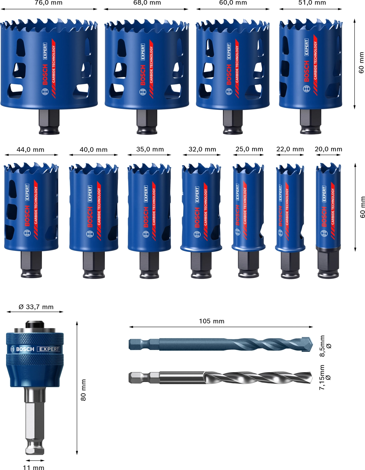 Bosch 2608900448 EXPERT 14-delige Power-Change gatzagenset Tough Material universal 20/22/25/32/35/40/44/51/60/68/76-image