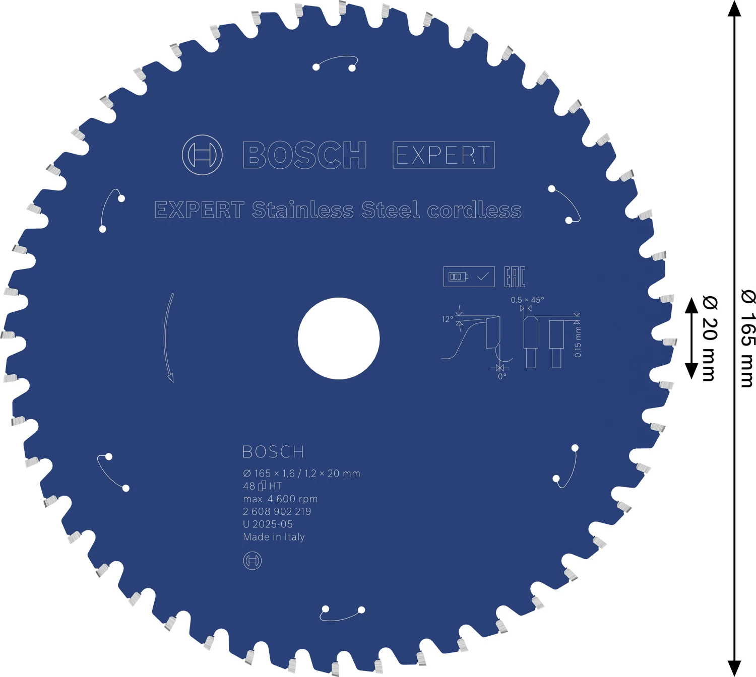 Bosch 2608902219 EXPERT cirkelzaagblad - 165 x 20 x 48T - RVS - Cordless-image
