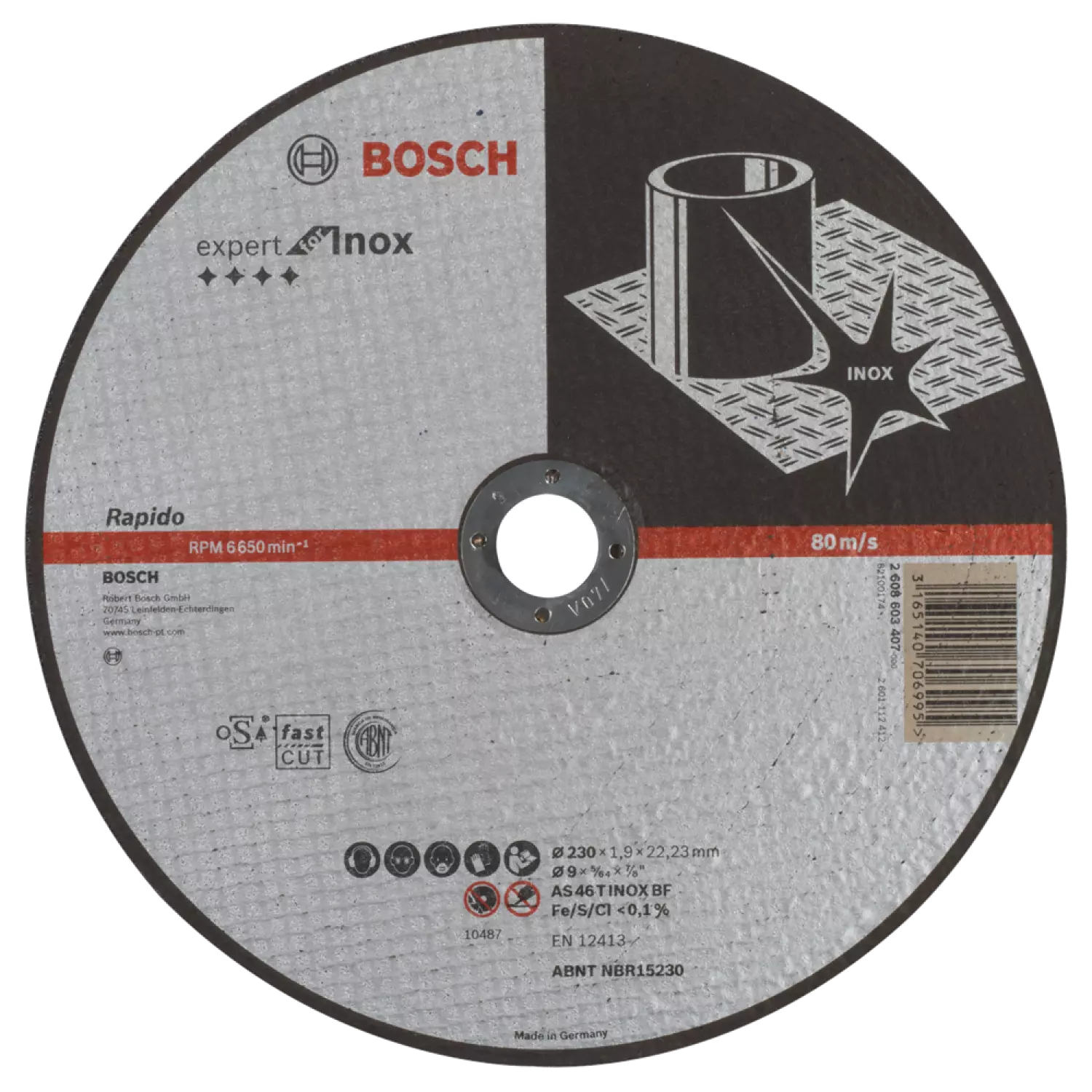 Bosch 2608603407 - Disque à tronçonner à moyeu plat, Expert for Inox Rapido AS 46 T Inox, 230 x 1,9 mm-image