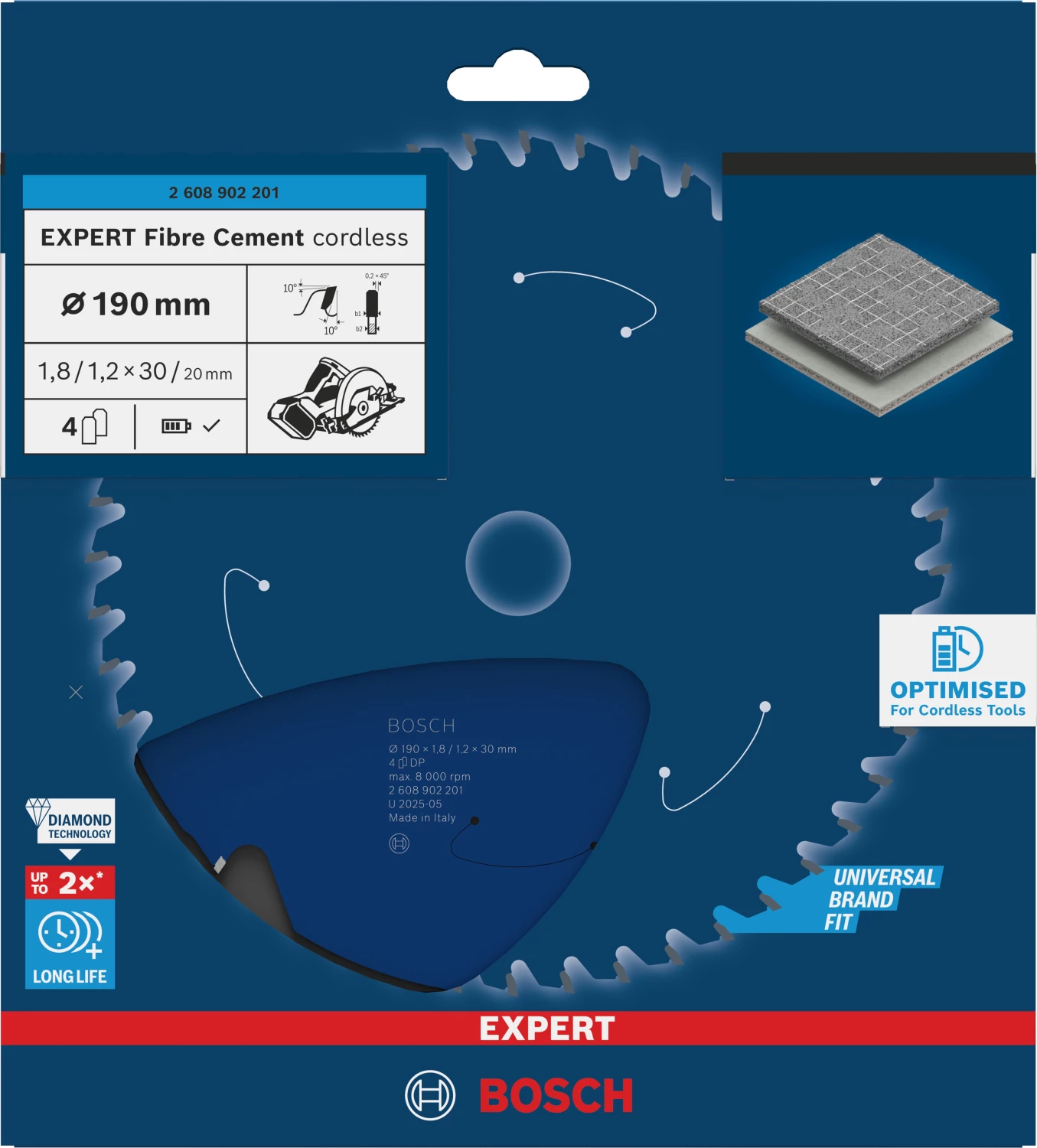 Bosch 2608902201 EXPERT cirkelzaagblad - 190 x 30 x 4T - vezelcementplaten-image