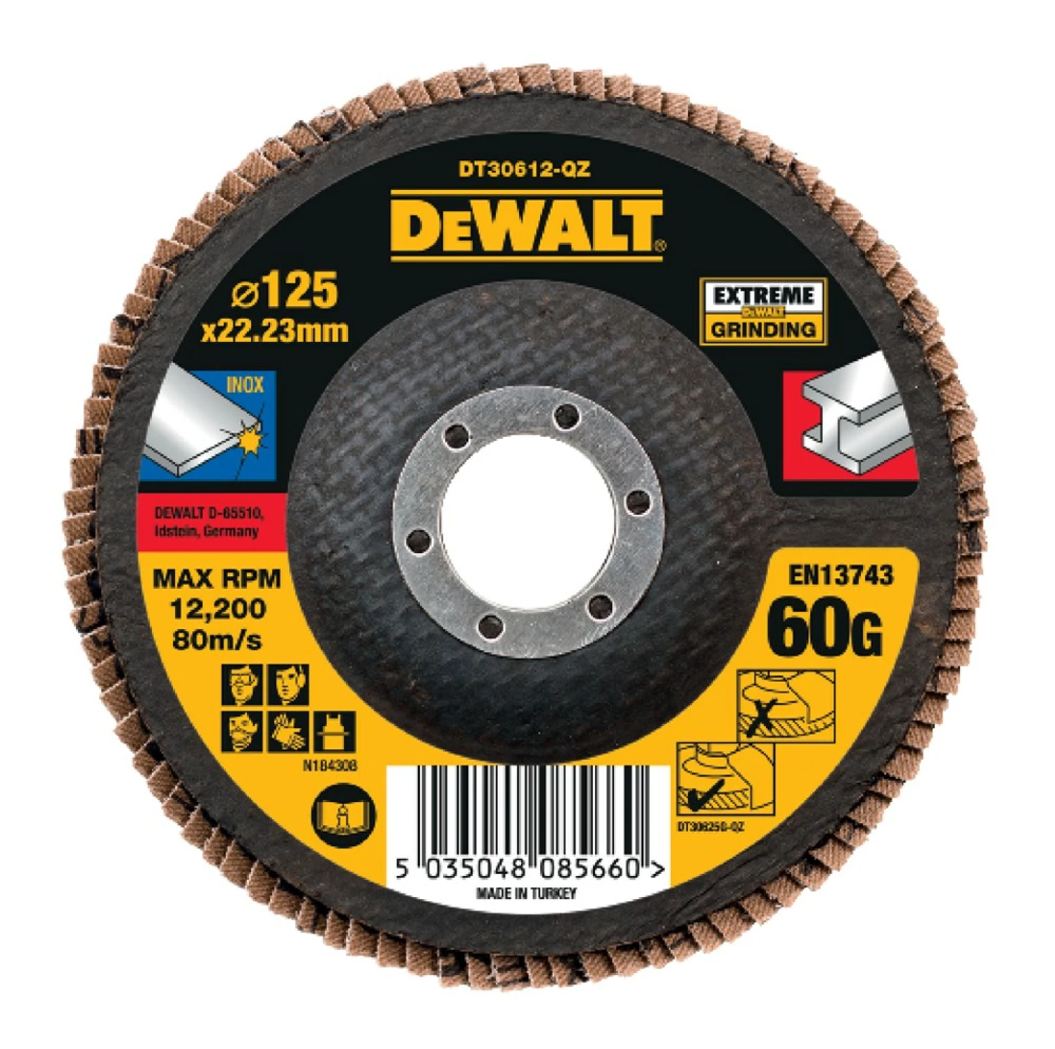 DeWALT DT30612 Disque abrasif à lamelles EXTREME - K60 - 125 x 22,2 mm-image