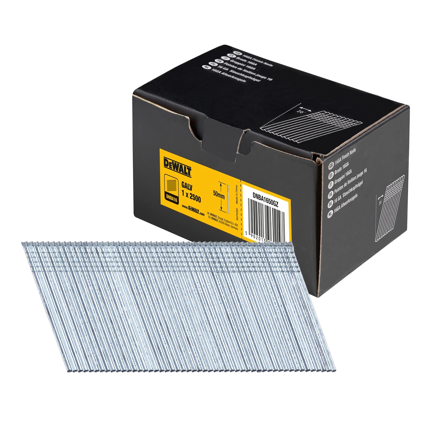 DeWALT DNBA1650GZ Gegalvaniseerde Brads schuin 20° - 16 Gauge - 1.6x50mm (2500st)-image