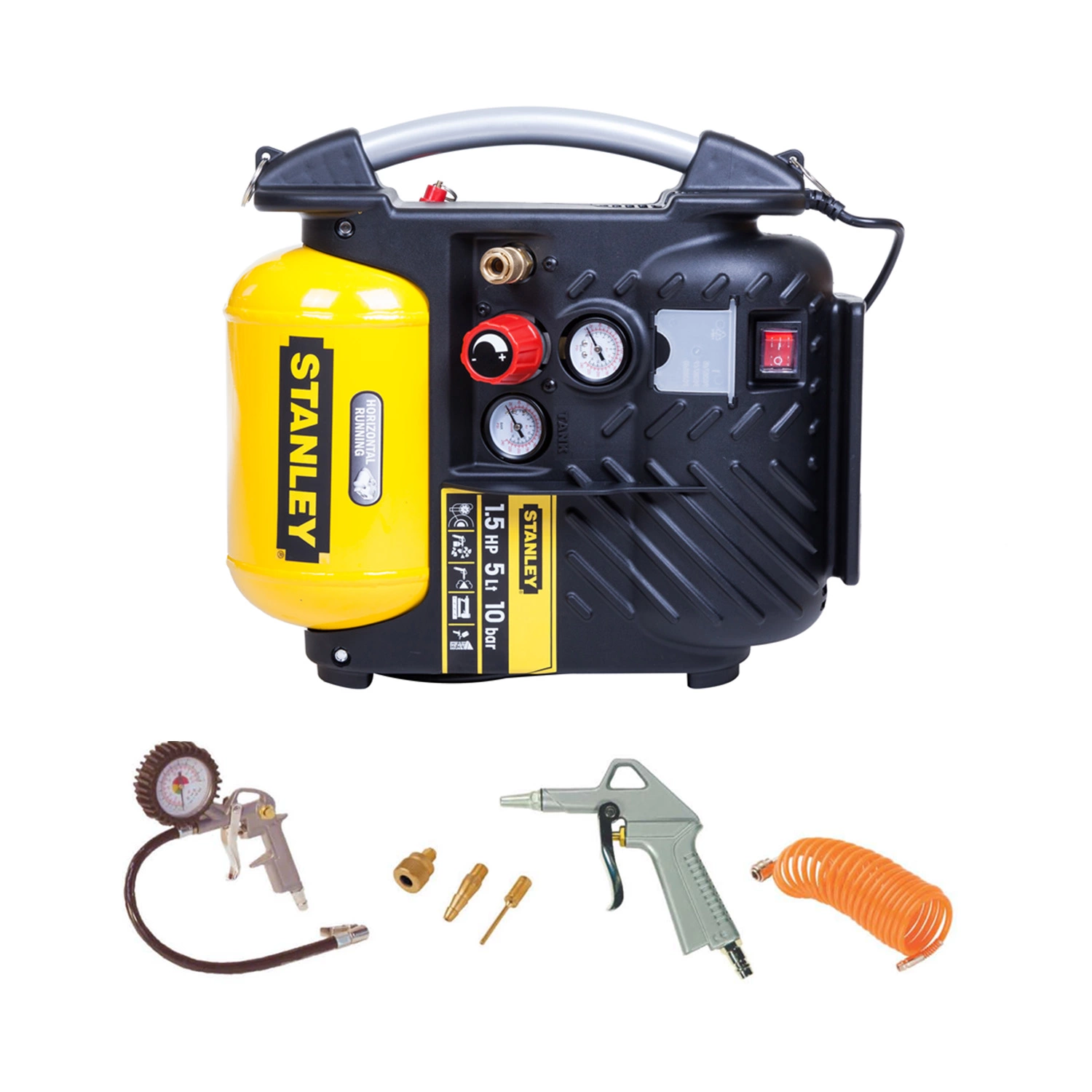 Stanley 8215250STN596 Compresseur - Sans huile - 10 bars + 6 pièces 9045717STN Jeu d'outils pneumatiques-image