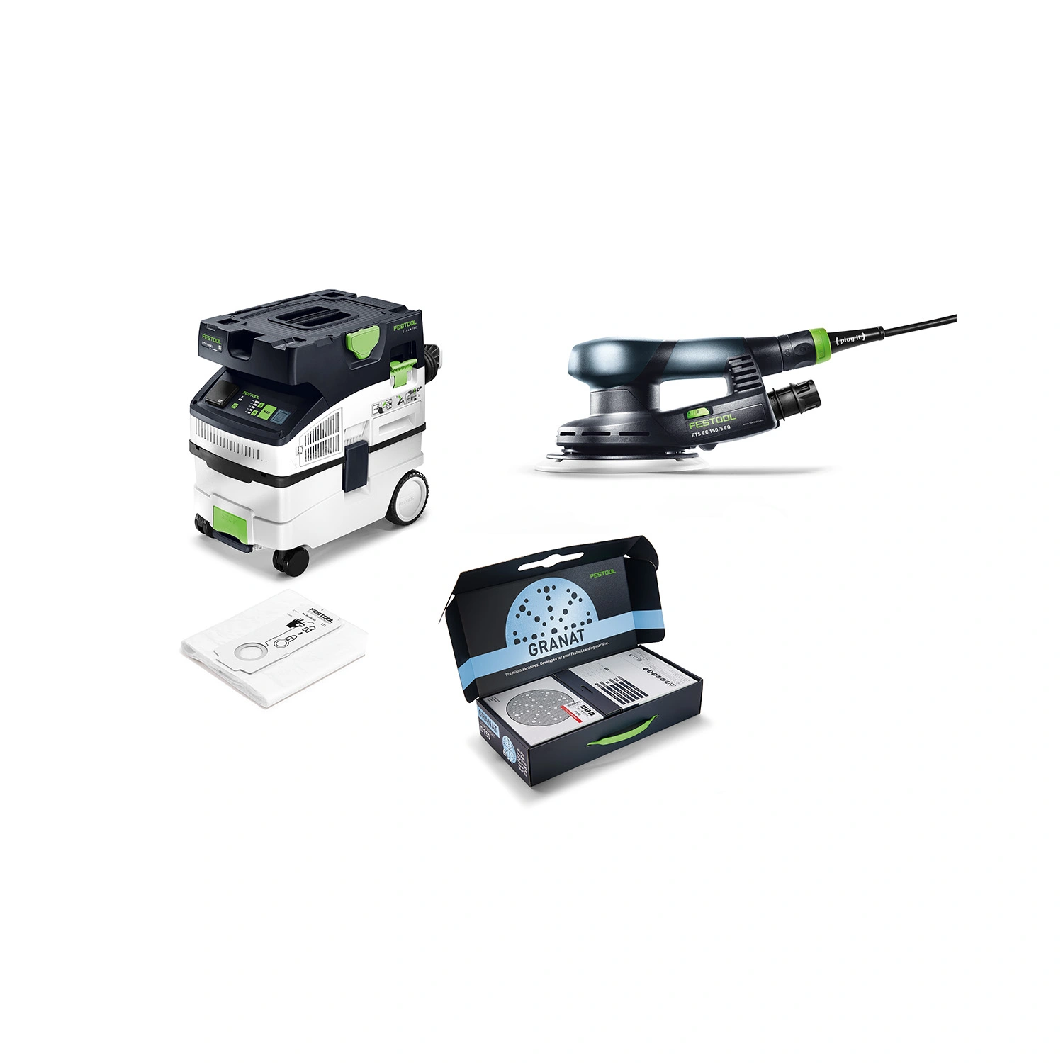 Festool 578866 excenterschuurmachine (ETS EC 150/5-Plus) en bouwstofzuiger (CTM MIDI I) combiset