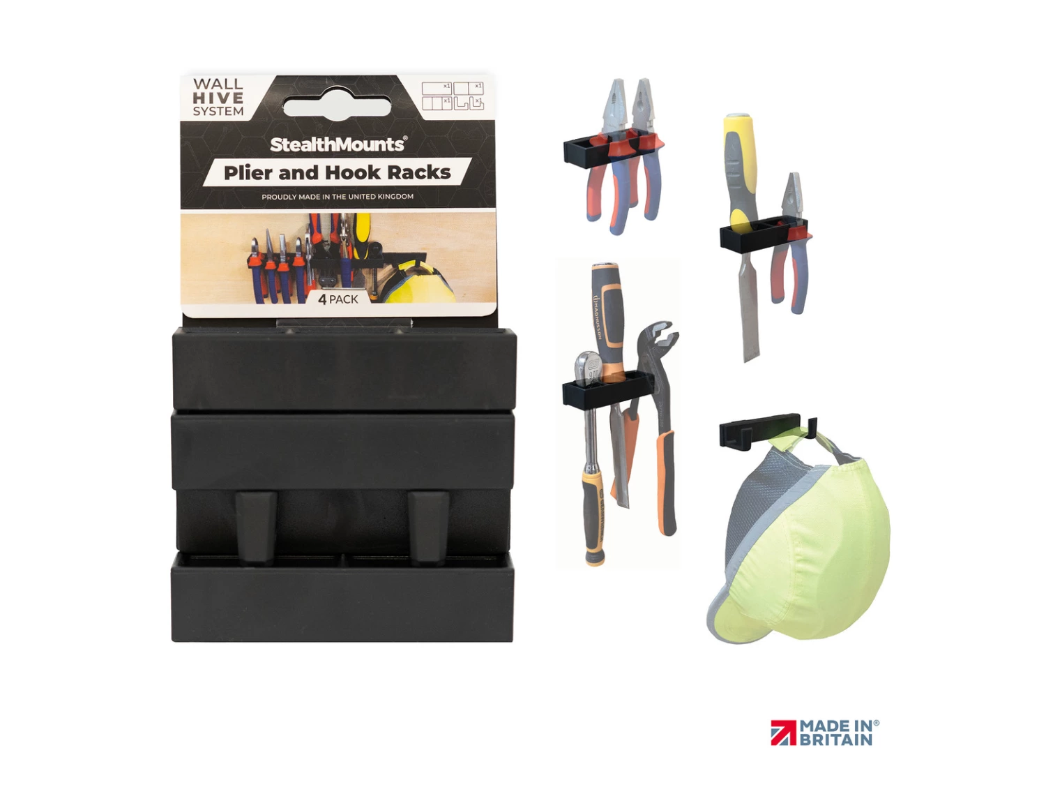 StealthMounts WH-BLK-HODT-4 Wandhouder set voor gereedschappen - Zwart - 4 stuks-image