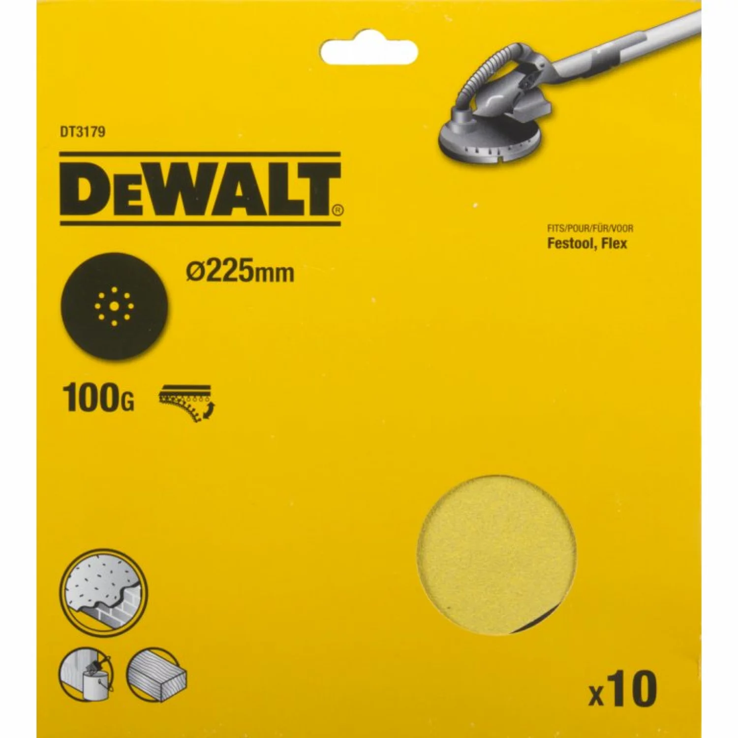 DeWALT Schuurschijf 225mm 9 gaten 10st