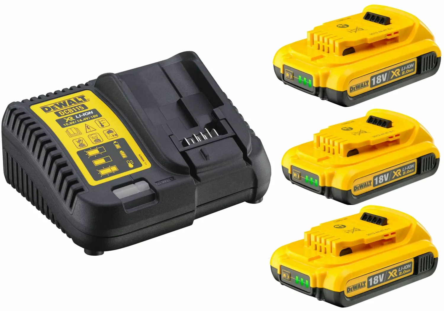 DeWALT DCB115D3 Set de démarrage 18V Li-Ion (3x batterie 2.0Ah) + chargeur-image