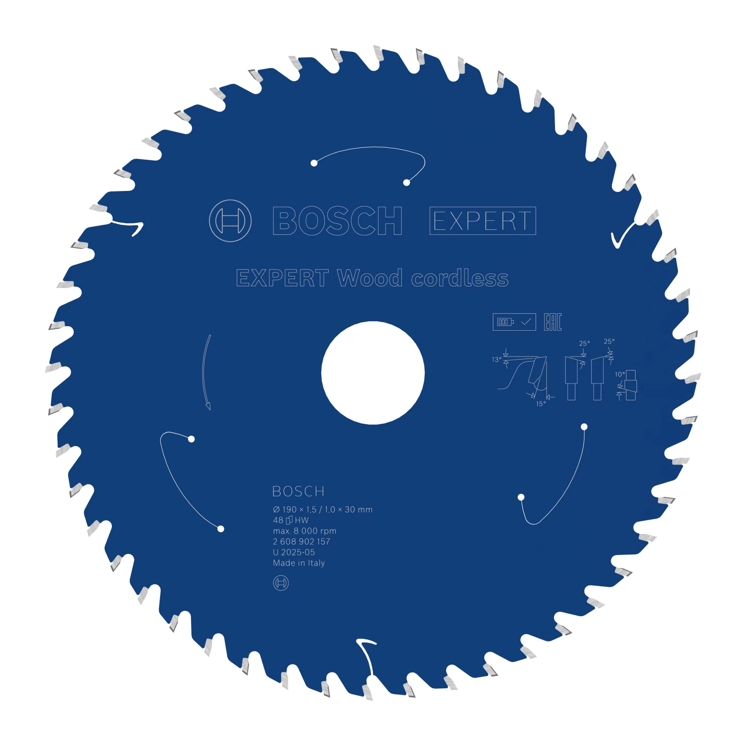 Bosch 2608902157 Lame de scie circulaire sans fil EXPERT pour bois - 190 x 30 x 48D