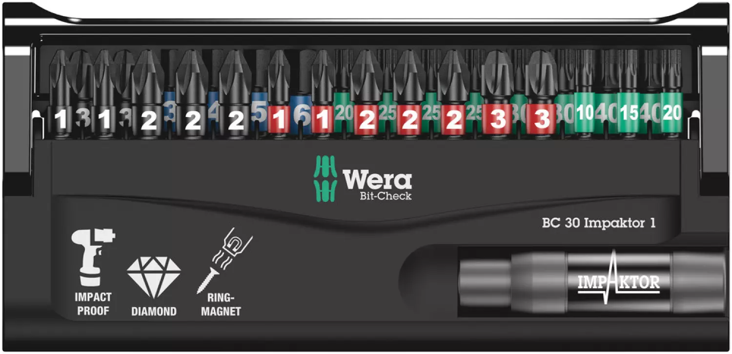 Wera 05006617001 26-pièces Kraftform Kompakt VDE Big Pack 1 set de lames interchangeables en étui + 05057690001 30-pièces Bitcheck Impaktor 1 set de bits - PH/PZ/TX/HX-image