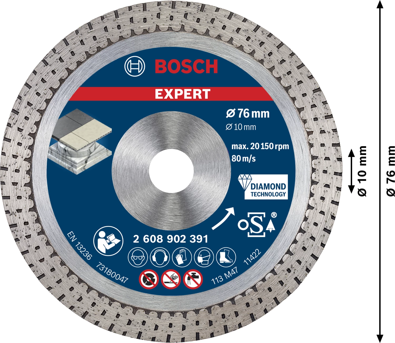 Bosch 2608902391 Disque diamanté Hard Ceramic 76 mm-image