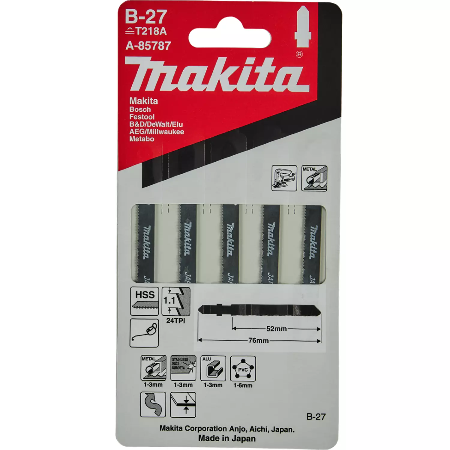 Makita A-85787 HSS Decoupeerzaagblad B27 - voor zagen bochten - Metaal / Aluminium / RVS (5st)-image