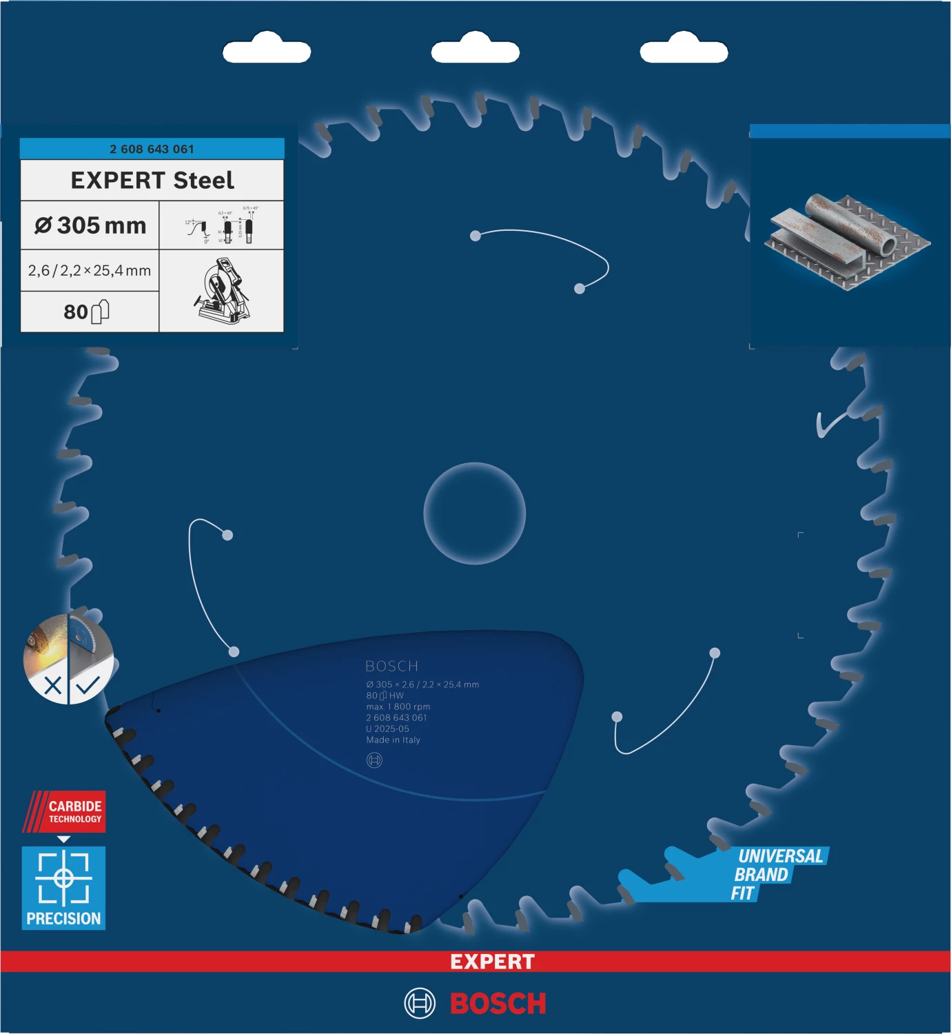 Bosch 2608643061 - Lame de Scie Circulaire Expert pour Steel, 305 x 25,4 x 2,6 mm, 80D-image