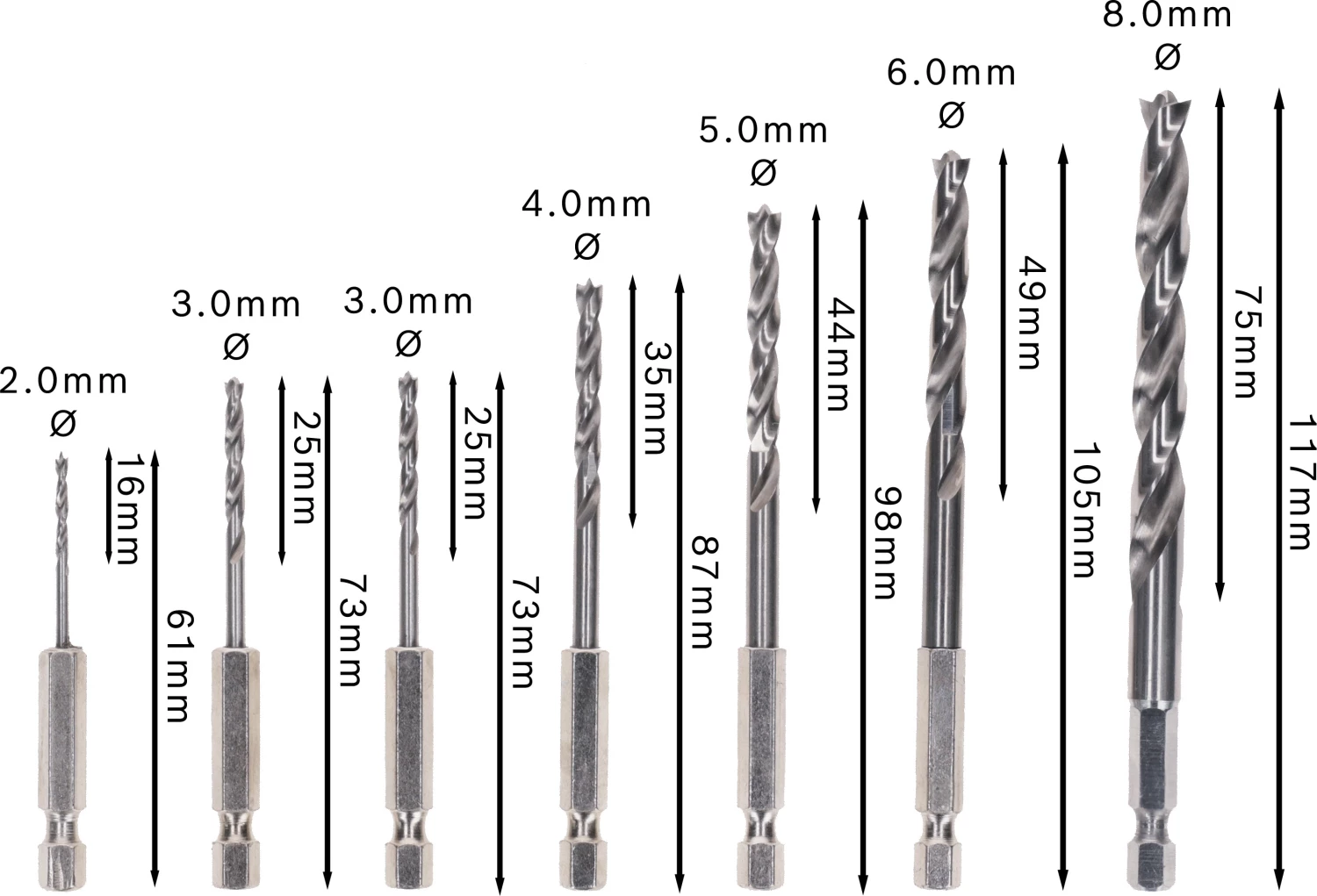 Bosch 2607019923 - Set 7 pièces mèche à bois hélicoïdal Robust Line à queue six pans 2; 3; 3; 4; 5; 6; 8 mm-image