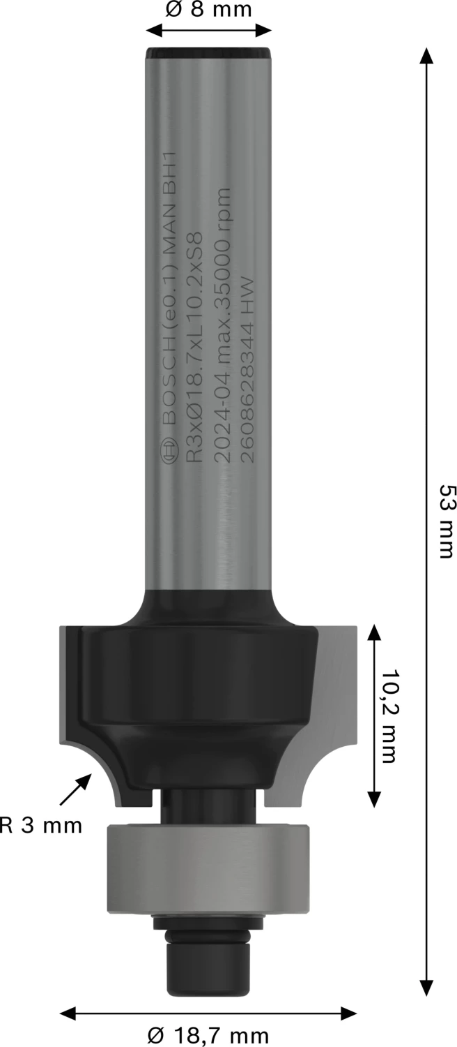 Bosch 2608628344 Afrondprofielfrees - 3 x 10,2mm-image