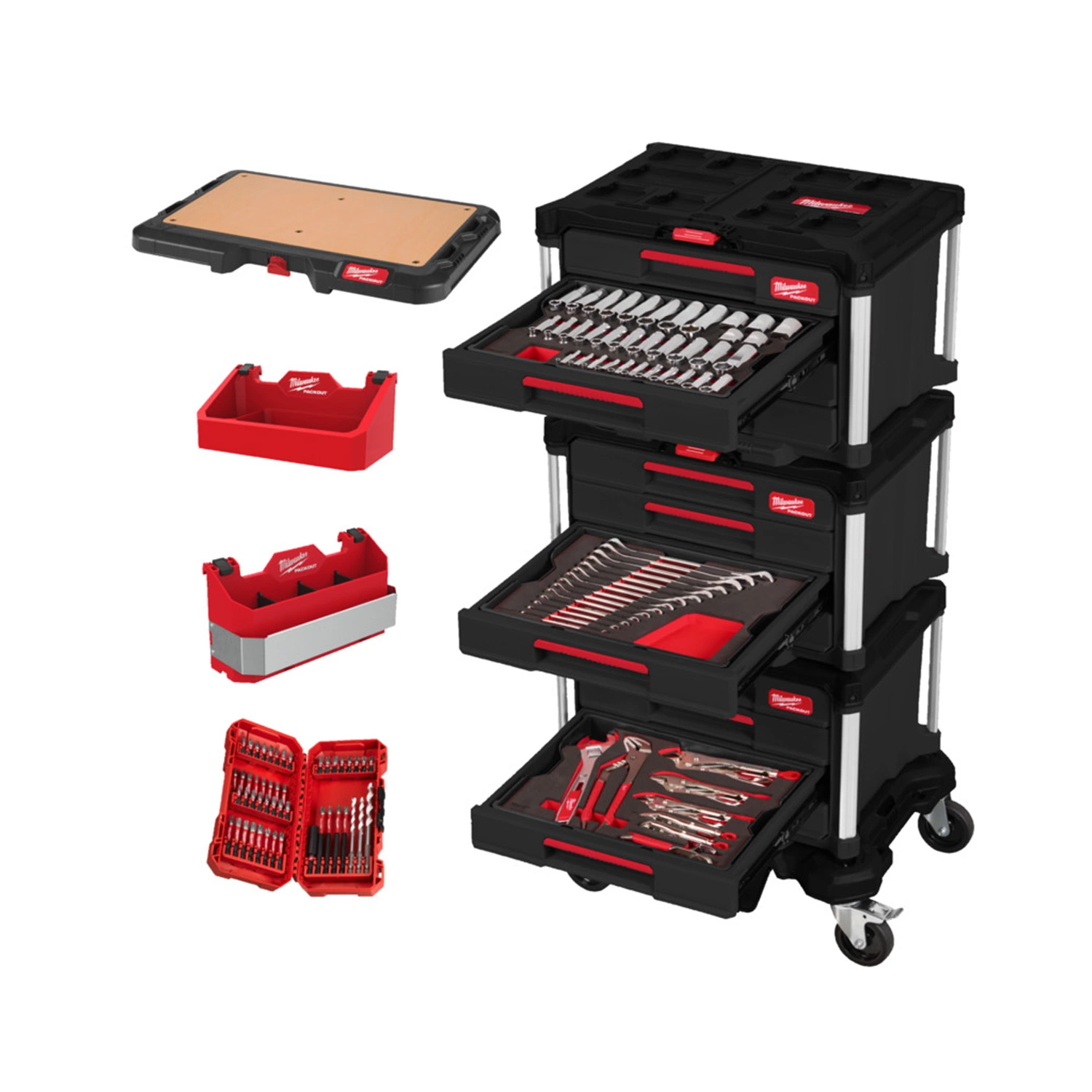 Milwaukee 4932501863 PACKOUT™ Gereedschapswagen Master Mechanics - 369-delig - 12 laden-image