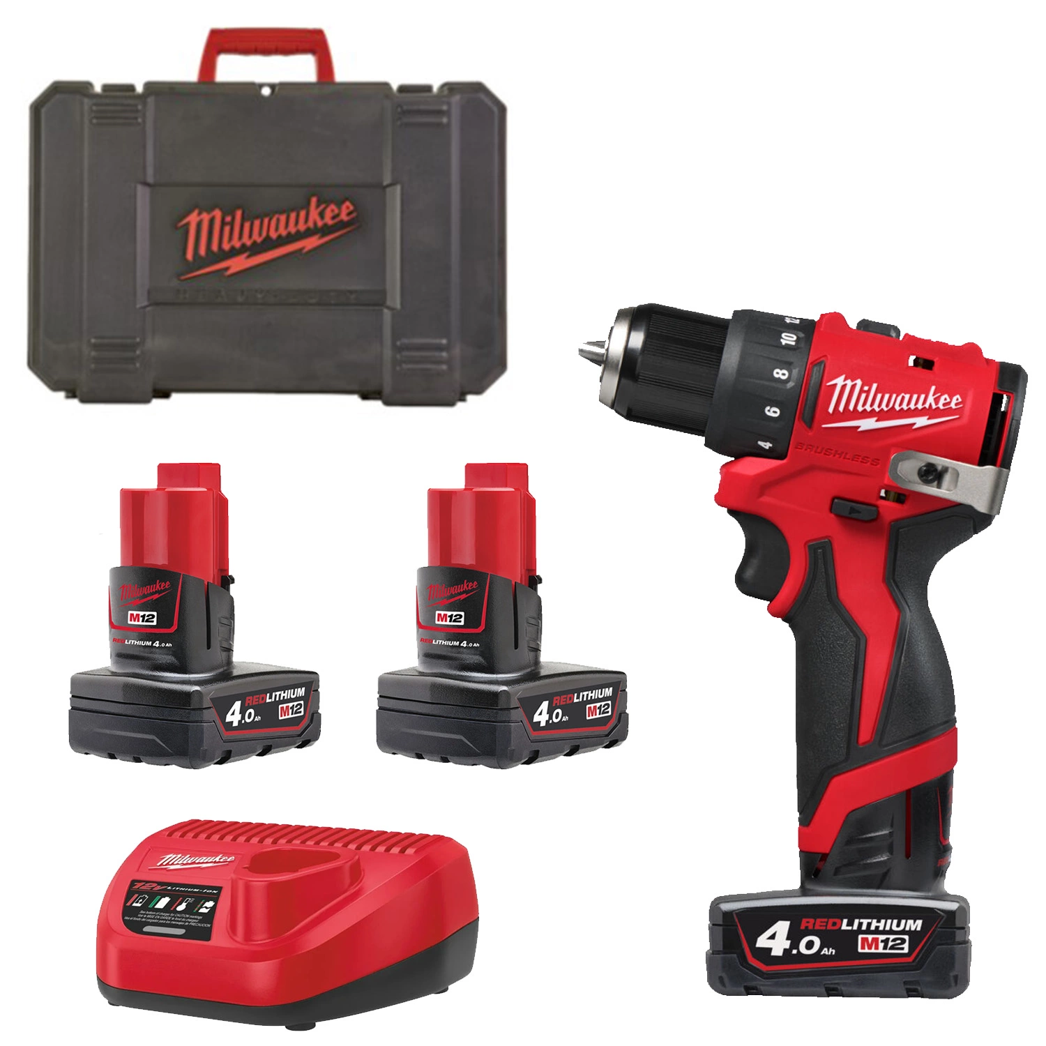 Milwaukee M12 BLDDRC-402C 12V Li-ion batterie perceuse/visseuse (2x 4,0Ah batterie) dans un coffret - 40Nm-image