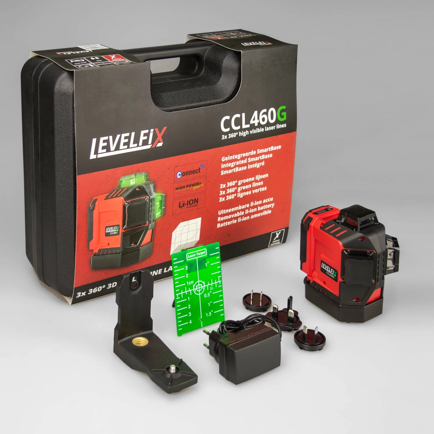 Levelfix CCL460G SET 3D Cone / Cross Line Laser 3x360° incl. tripode - Vert - 40m-image