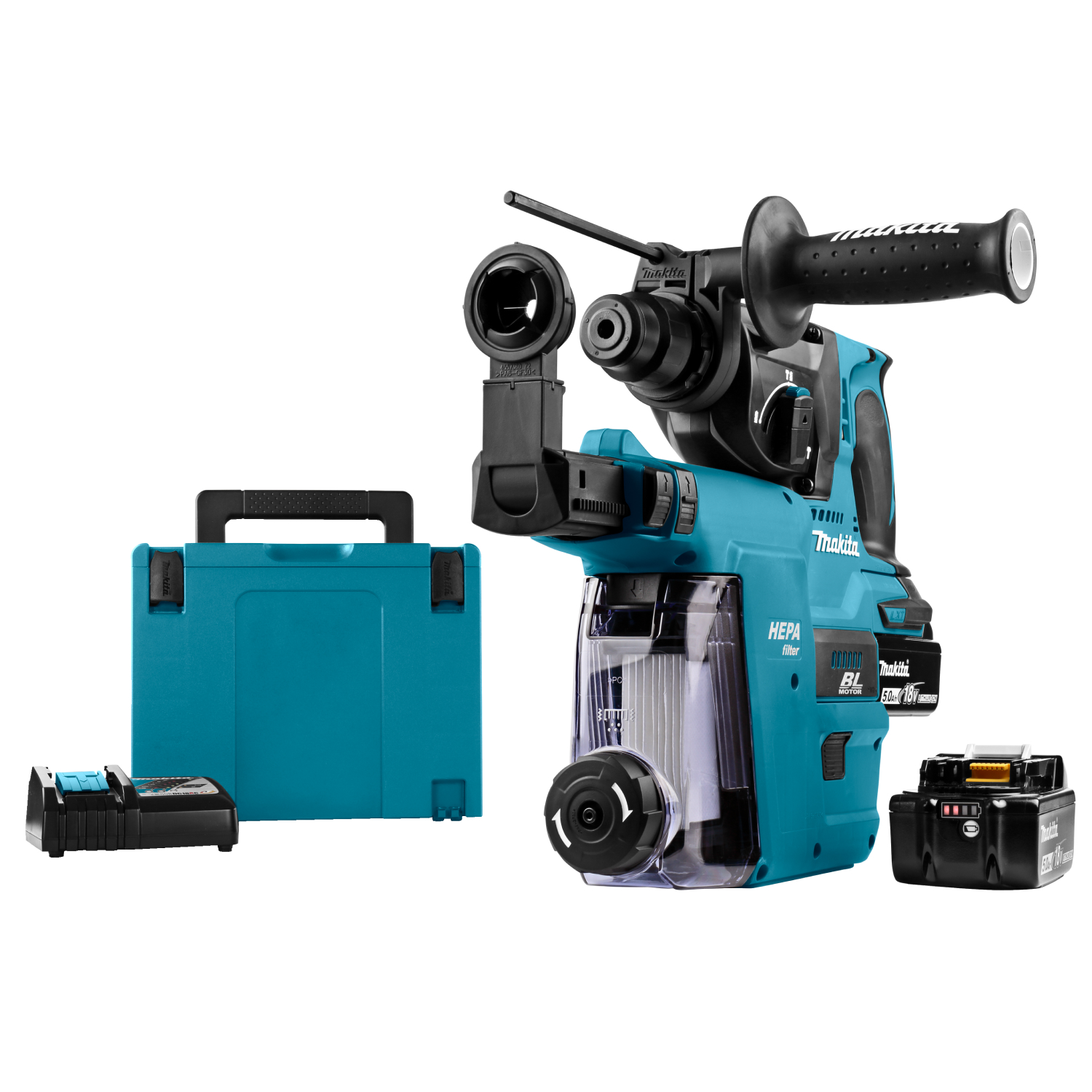 Makita DHR242RTJW Perforateur burineur sans-fil - 18 V Li-ion - SDS-Plus - Kit (2 X 5,0 Ah) - Mbox - 24 mm - brushless-image