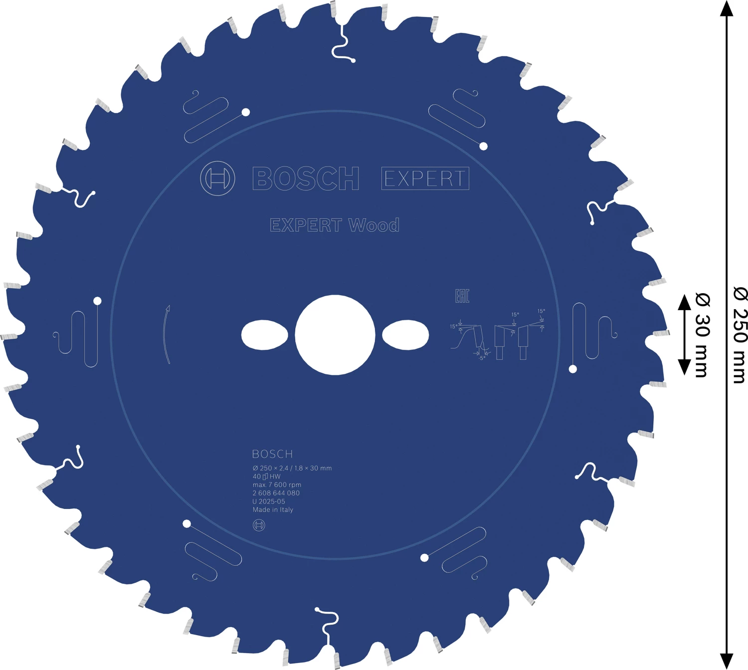 Bosch 2608644080 Expert Cirkelzaagblad - 250 x 30 x 40T - Hout - Carbide-image