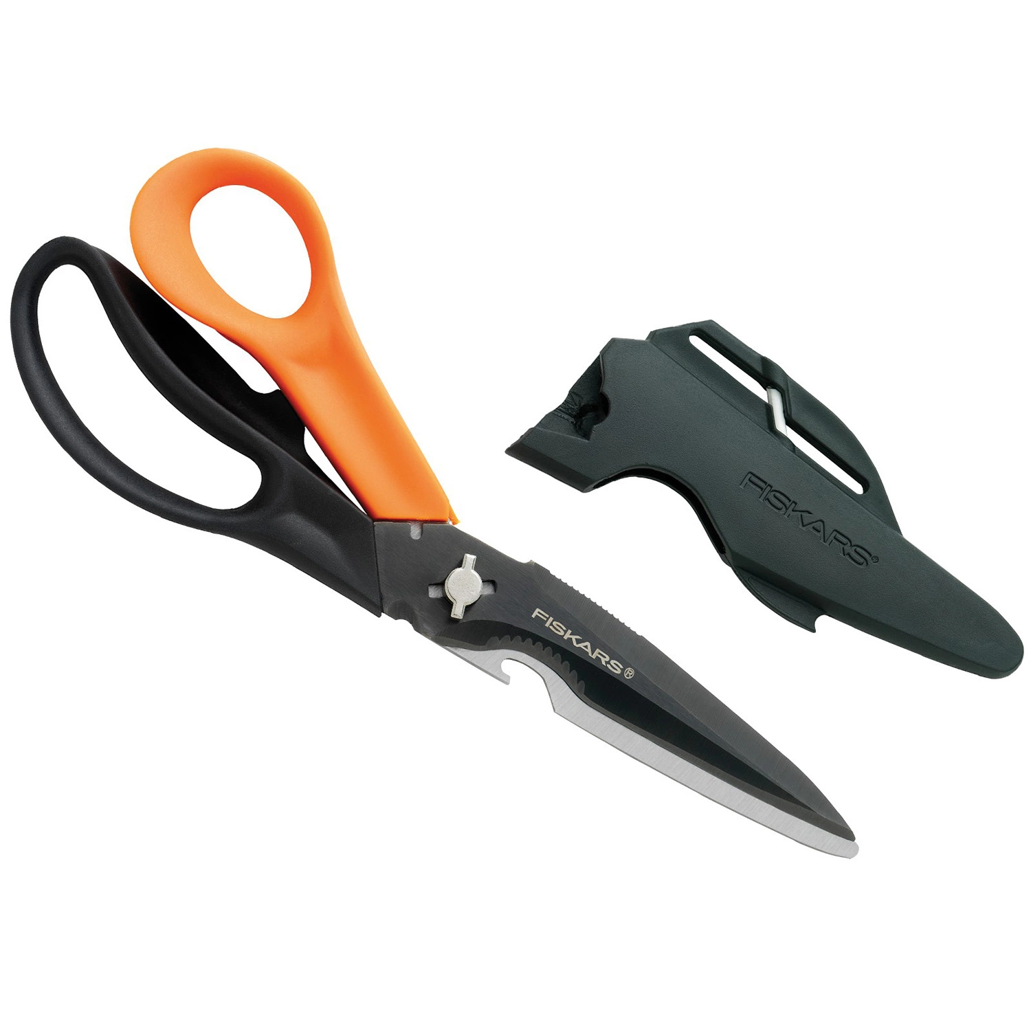 Fiskars - Ciseaux multifonctions à lames séparables - Étui avec aiguiseur inclus - 23 cm - Revêtement titane - acier inoxydable/plastique - Cuts + More-image