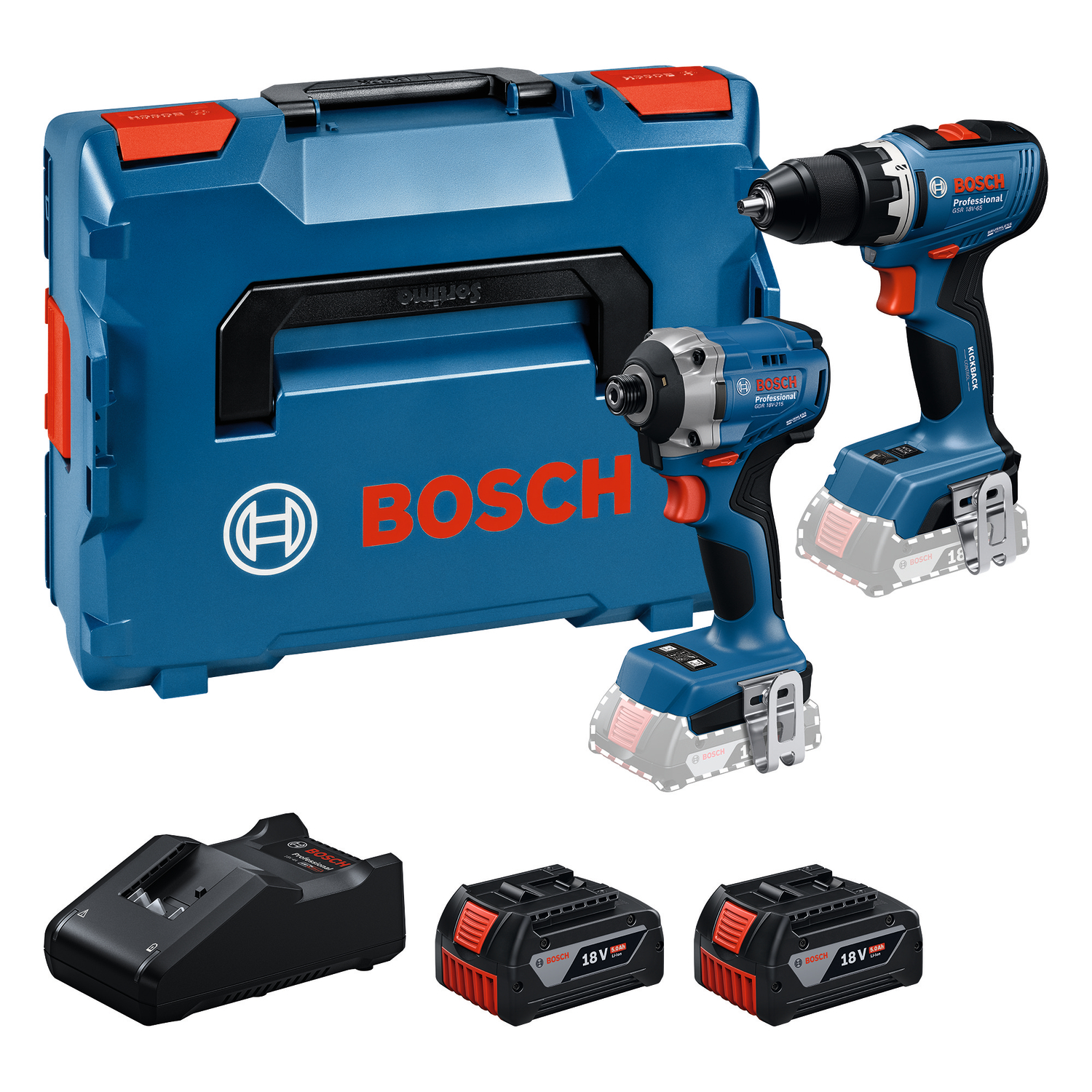 Bosch 18V accu schroefboormachine (GSR 18V-65) & slagschroevendraaier (GDR 18V-215) combiset (2x 5.0Ah accu + lader)-image
