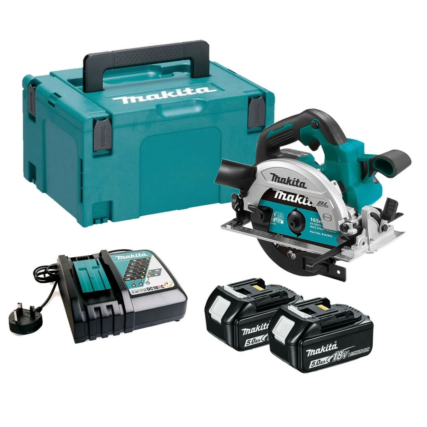 Makita DHS660RTJ Scie circulaire sans-fil - 18 V Li-ion - 2 batteries 5,0 Ah - Mbox - 165 mm - brushless-image