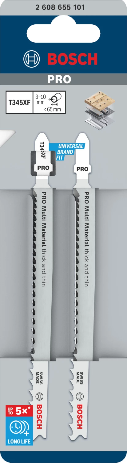 Bosch 2608655101 PRO T345XF Lame de scie sauteuse Épaisse et fine - multi-matériaux (2 pcs)-image