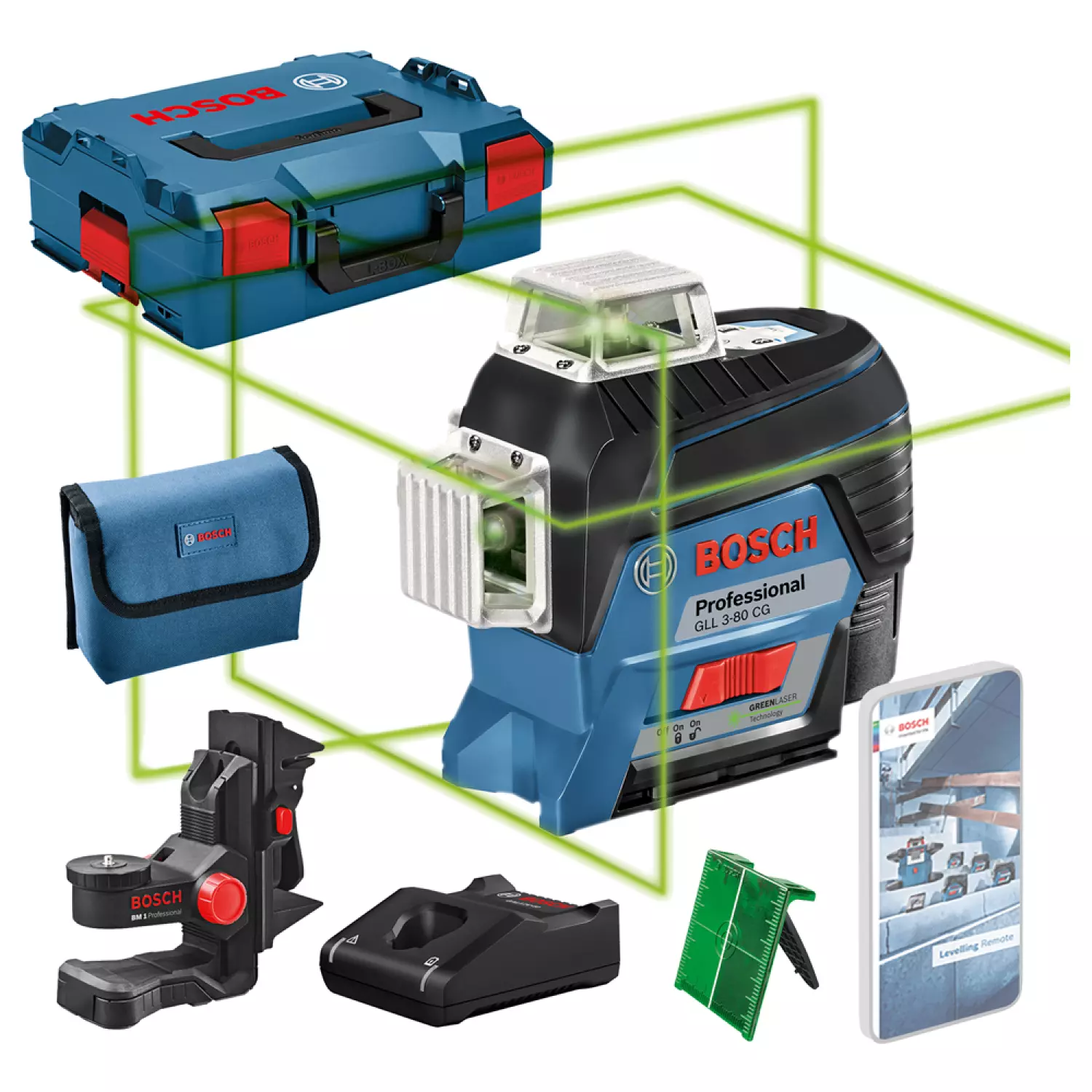 Bosch GLL 3-80 CG 12V Li-Ion accu Kruislijnlaser set (1x 2.0Ah accu) in L-Boxx - Groen-image