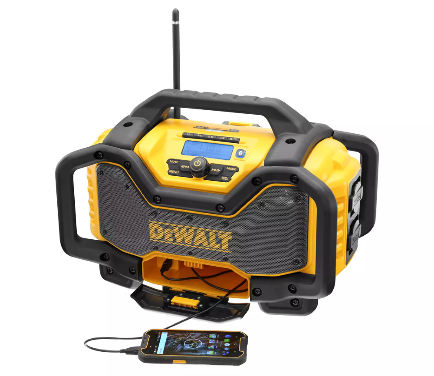 DeWALT DCR027-QW 18 V Li-ion XR batterie DAB+ radio de chantier avec fonction de recharge - fonctionne sur secteur et batterie-image