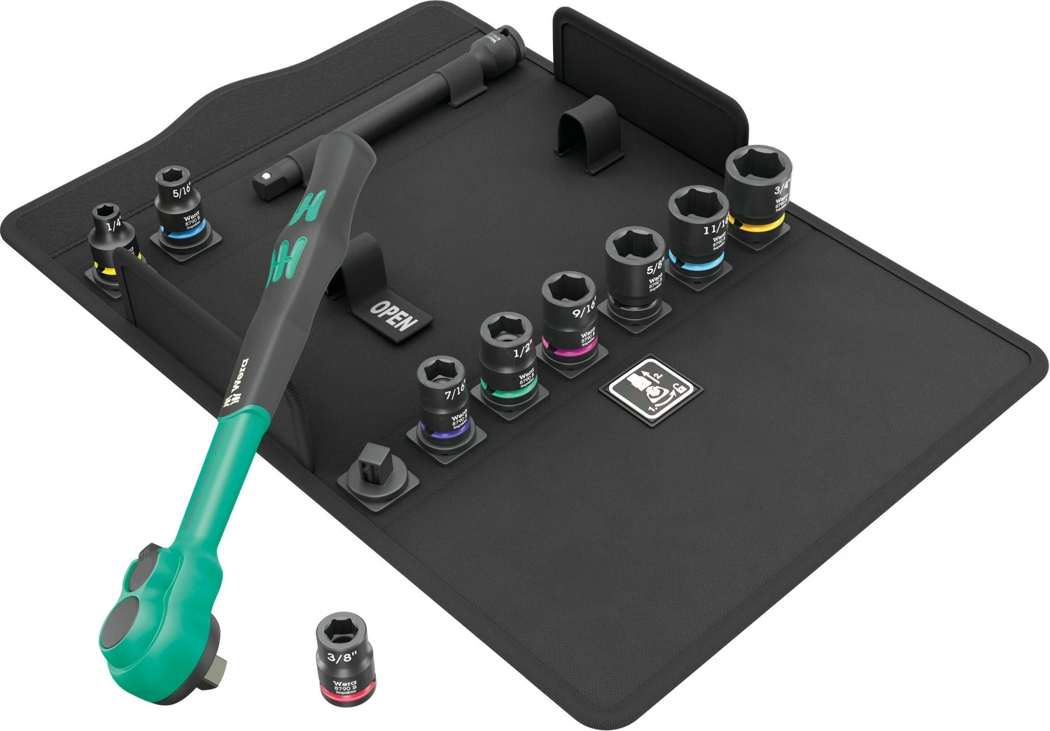 Wera 05005531001 8100 11 pièces SB 13 Zyklop Comfort cliquet set, shuttle lever, 3/8" drive, in inch-image