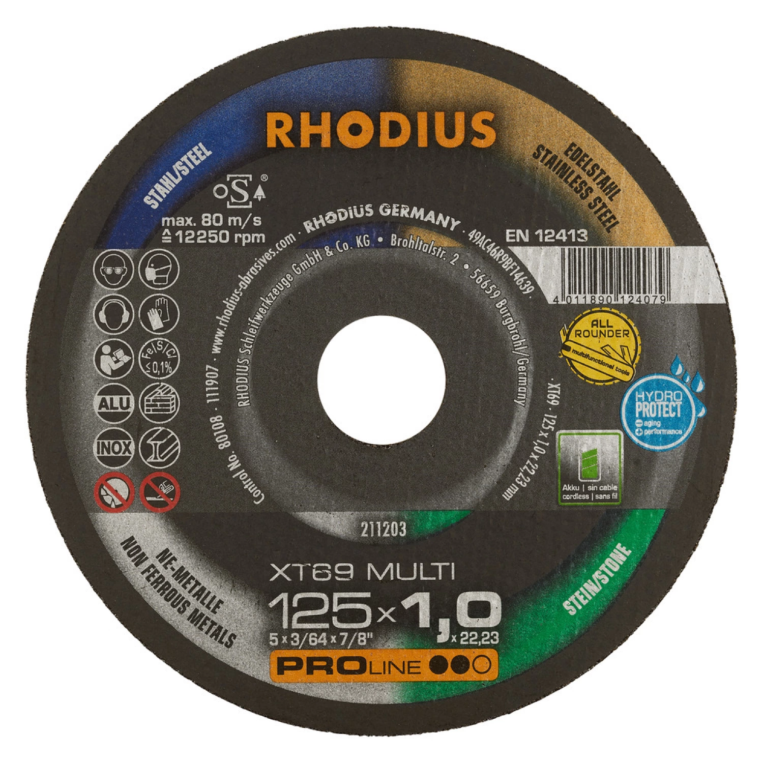 Rhodius XT69 Multi Doorslijpschijvenset in opbergblik - 125 x 1,0 x 22,23mm (10st)-image