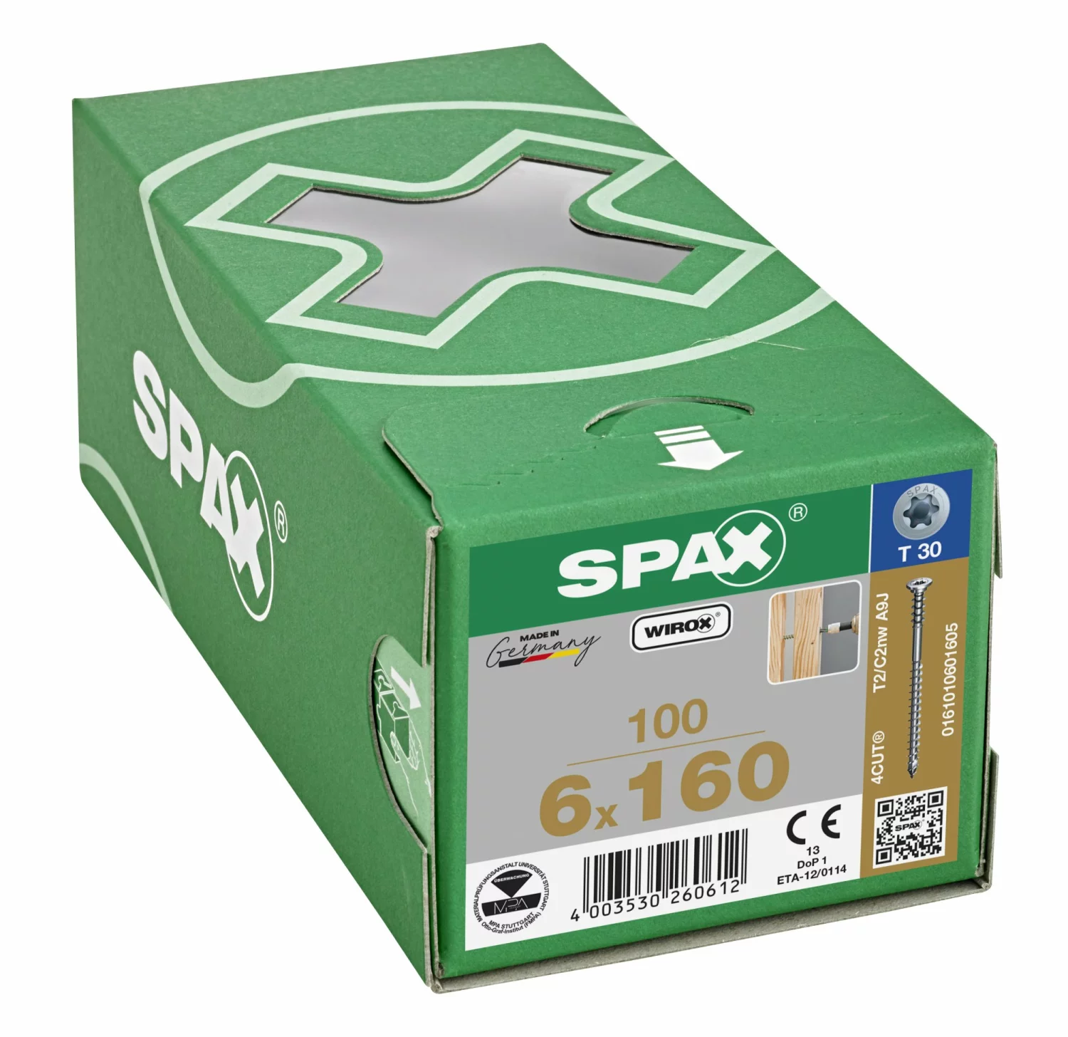 SPAX 161010601605 Stelschroef, Platkop, 6 x 160, Deeldraad, T-STAR plus T30 - WIROX - 100 stuks-image