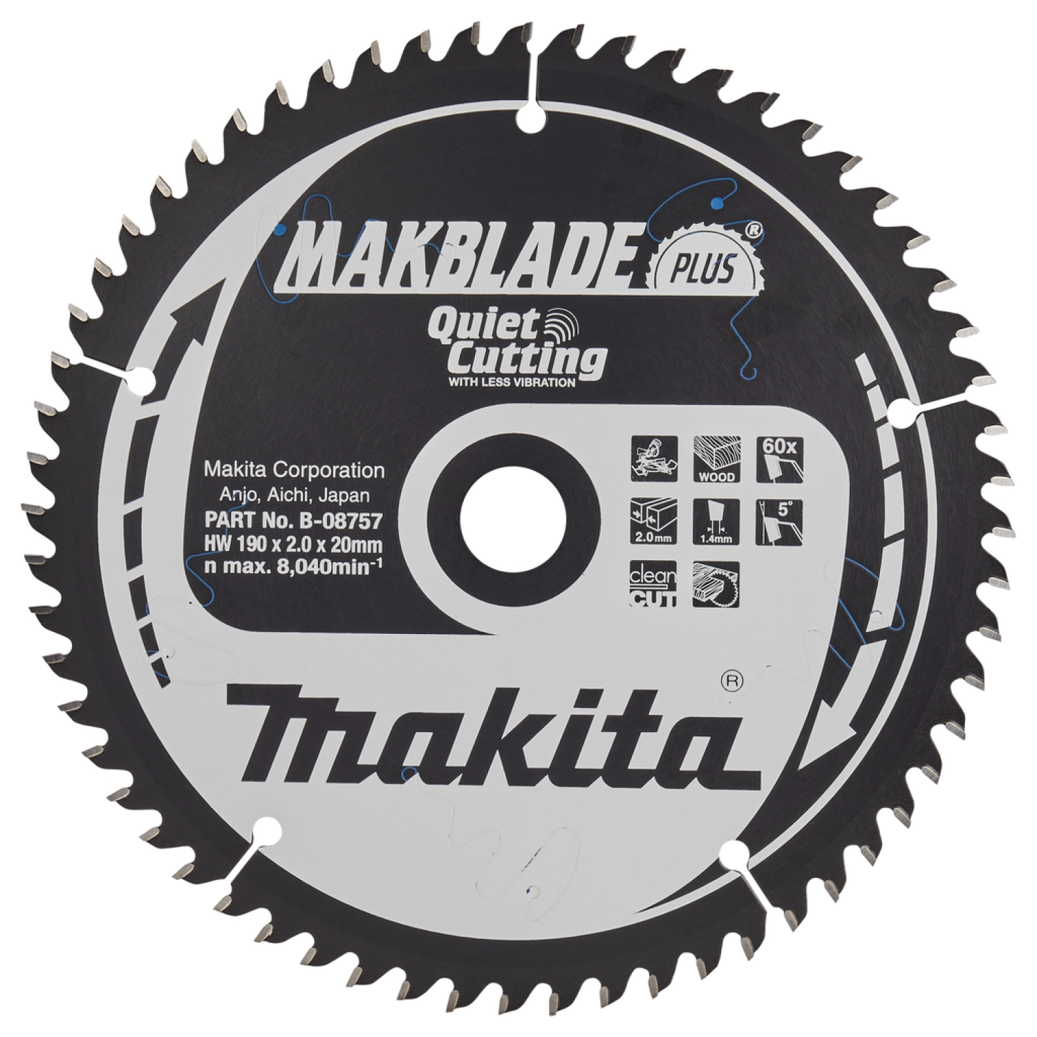 Makita B-08757   Lame de scie  circulaire  bois - 190x20x2,0mm 60T