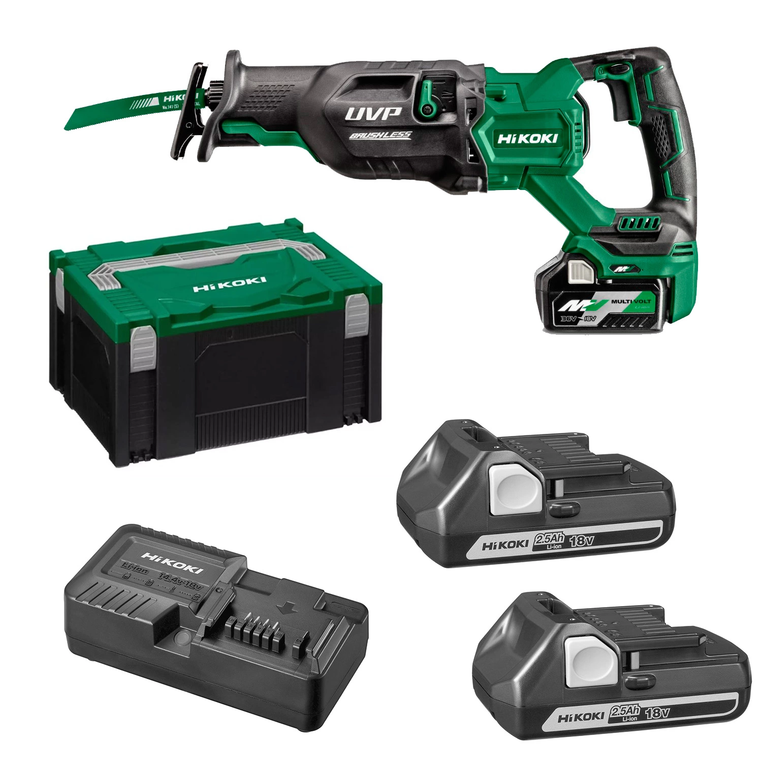 HiKOKI CR36DAWGZ 36V Multivolt Li-Ion accu Reciprozaag set (2x 2,5Ah) in koffer - 300mm - koolborstelloos-image