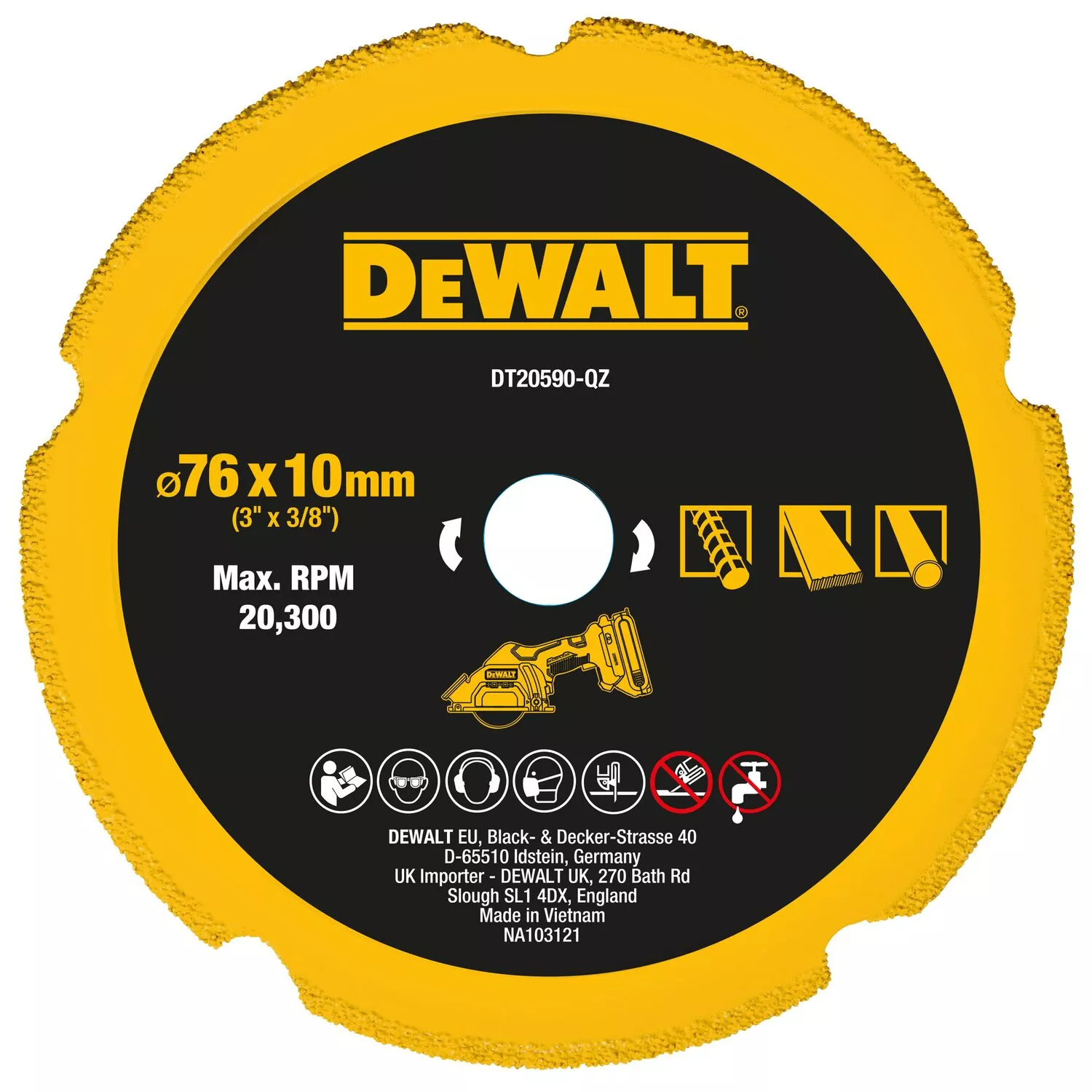 DeWALT DT20590 Lame diamantée multi-matériaux, Ø76x10 mm-image