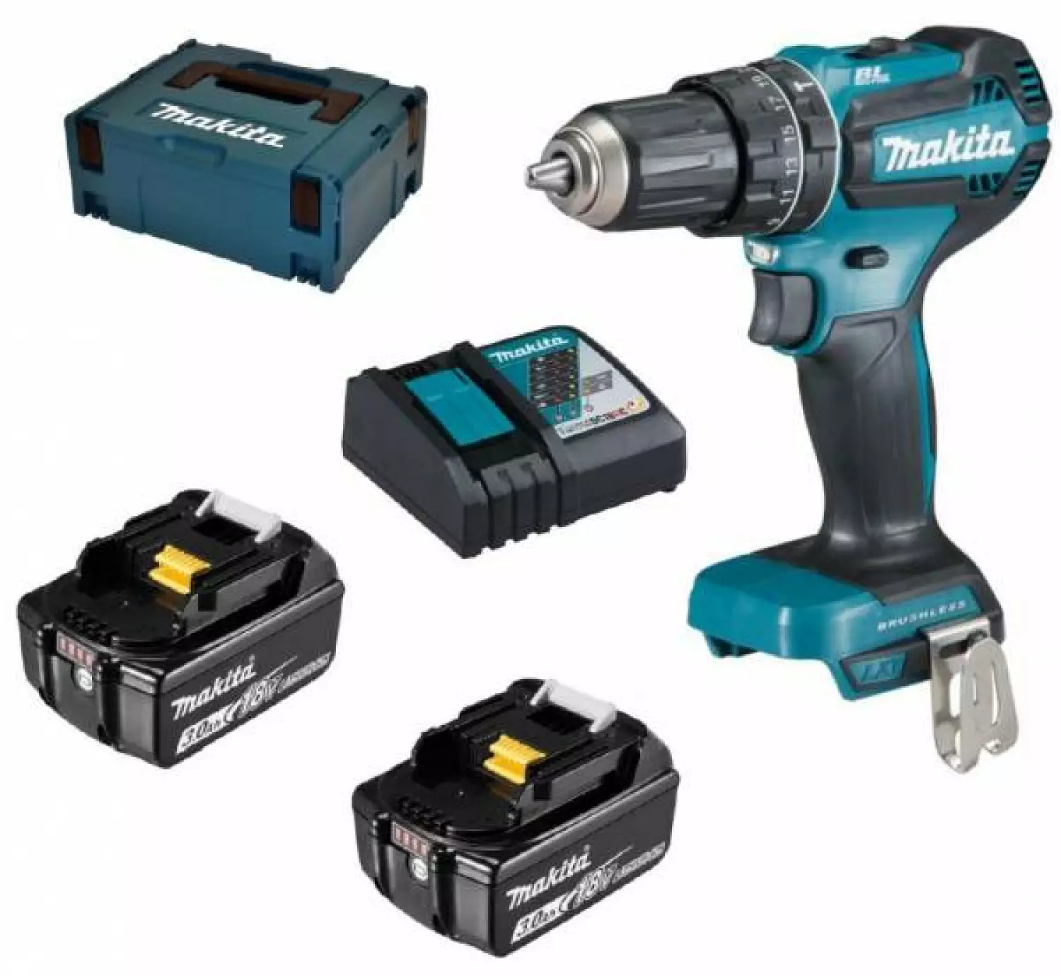 Makita DHP485RFJ - Set de Perceuse visseuse à percussion 18 V Li-Ion 5 Ah (2 batterie x 3.0Ah ) dans MAKPAC - Moteur BL-image