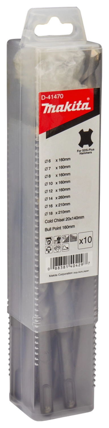 Makita D-41470 Jeu de 10 forets/burins SDS-Plus pour béton-image