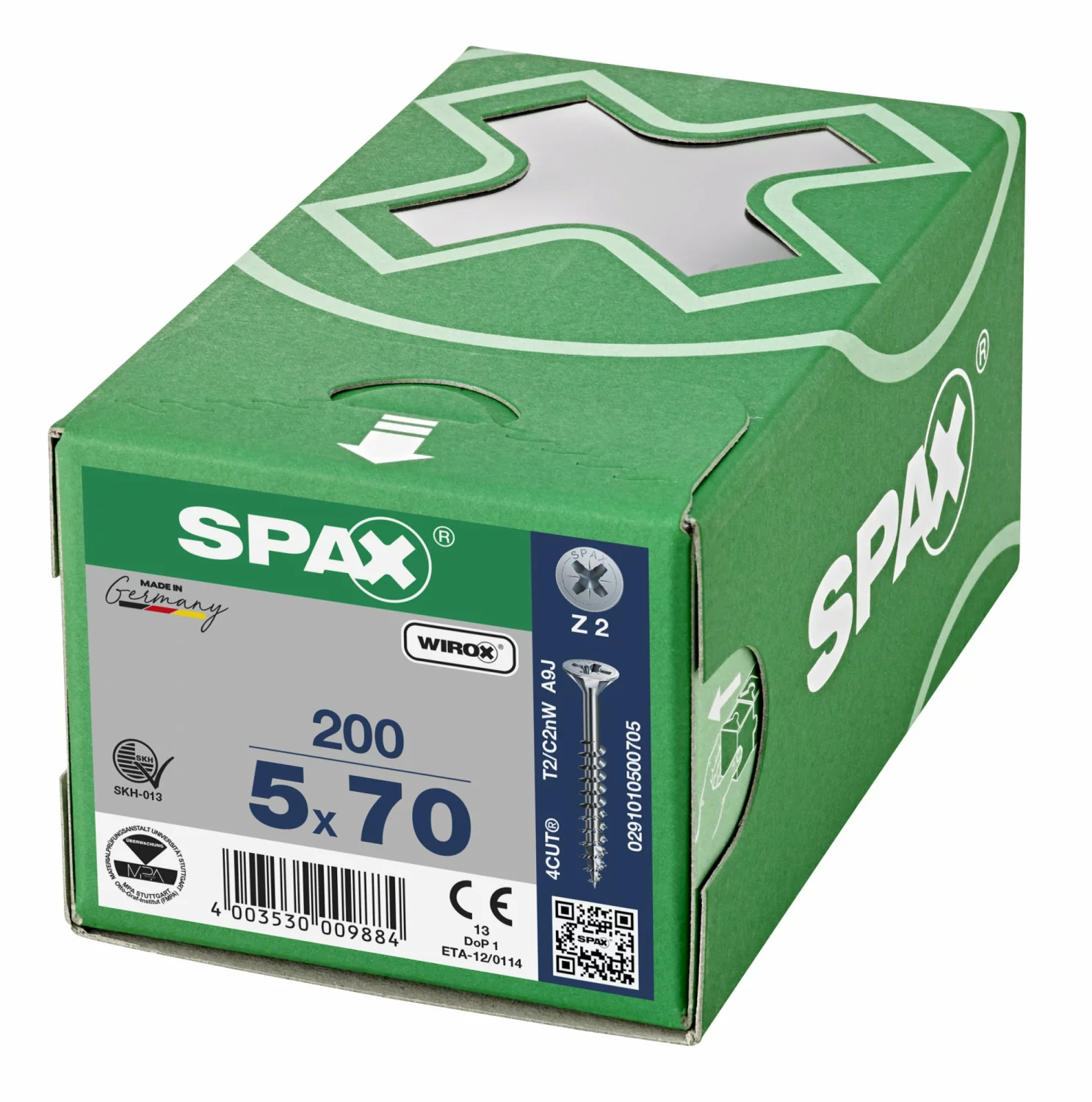 SPAX 291010500705 Universele schroef, Verzonken kop, 5 x 70, Deeldraad, Kruiskop Z2 - WIROX - 200 stuks