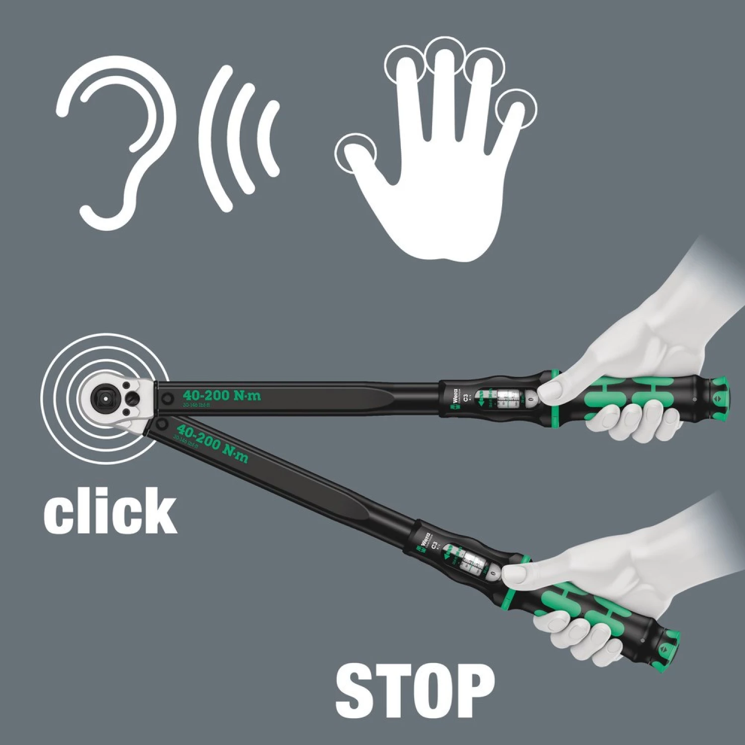 Wera 05075626001 Click-Torque C 3 Push R/L Draaimomentsleutel - 40-200 Nm - doorsteekvierkant 1/2" - Rechts/Links-image