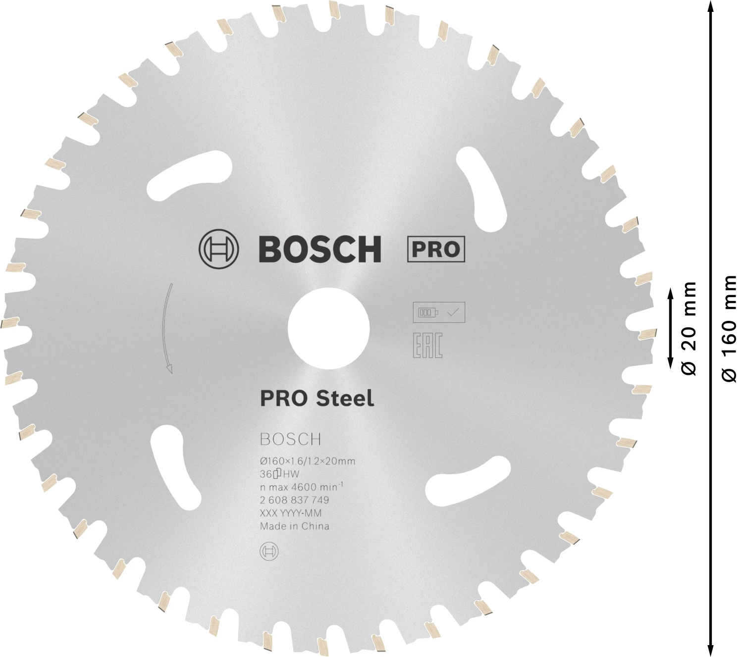 Bosch 2608837749 Cirkelzaagblad - 160 x 20 x 36T - Staal-image