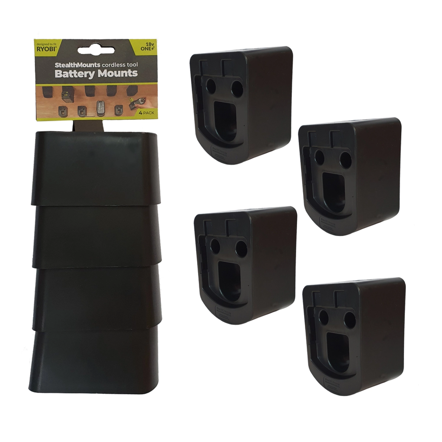 StealthMounts BM-RY18-4 Accuhouders voor Ryobi 18v ONE+ - Zwart - 4 stuks-image