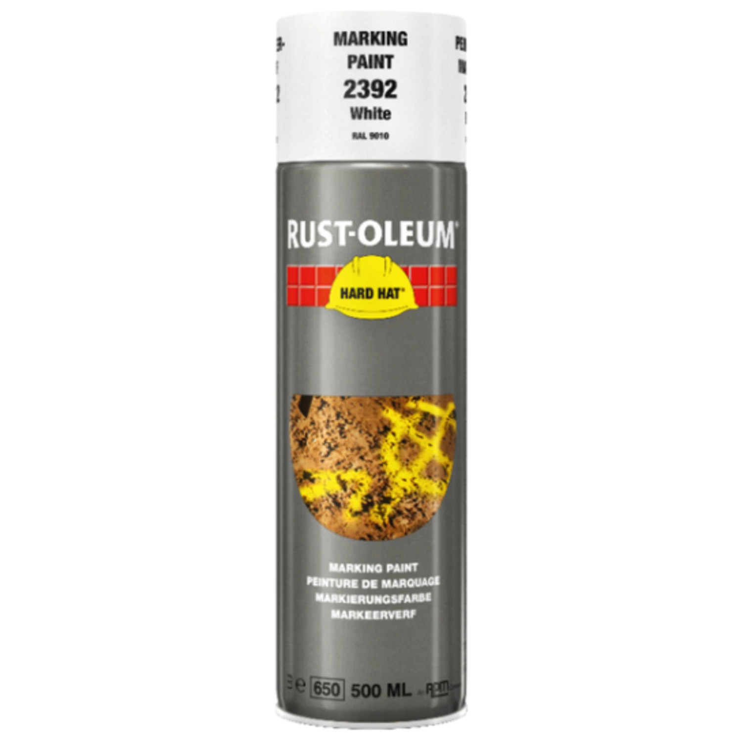 Rust-Oleum Hard Hat Peinture de marquage  Aérosol  2392 - RAL 9010 Blanc  - 0,5L-image