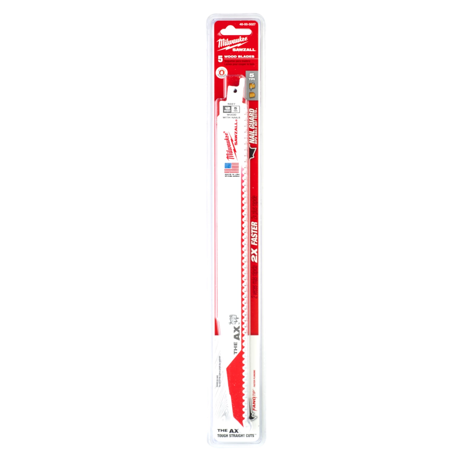 Milwaukee 48475027 Lame de scie alternative Sawzall The AX - 300 x 5TPI - bois - 5 pcs.-image