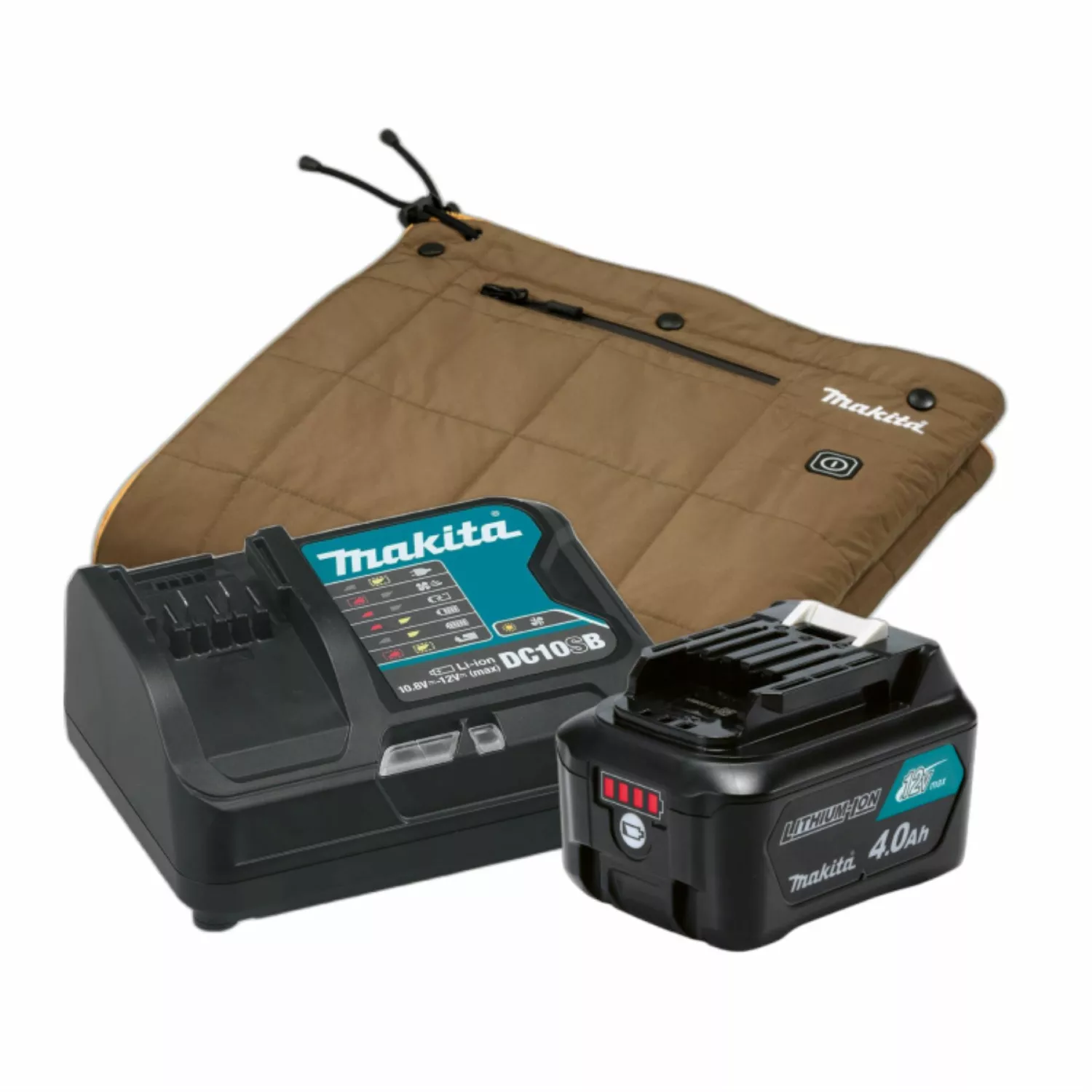 Makita CB100DB 10.8-12V Li-Ion batterie couverture chauffante + 4Ah Batterie + Chargeur-image