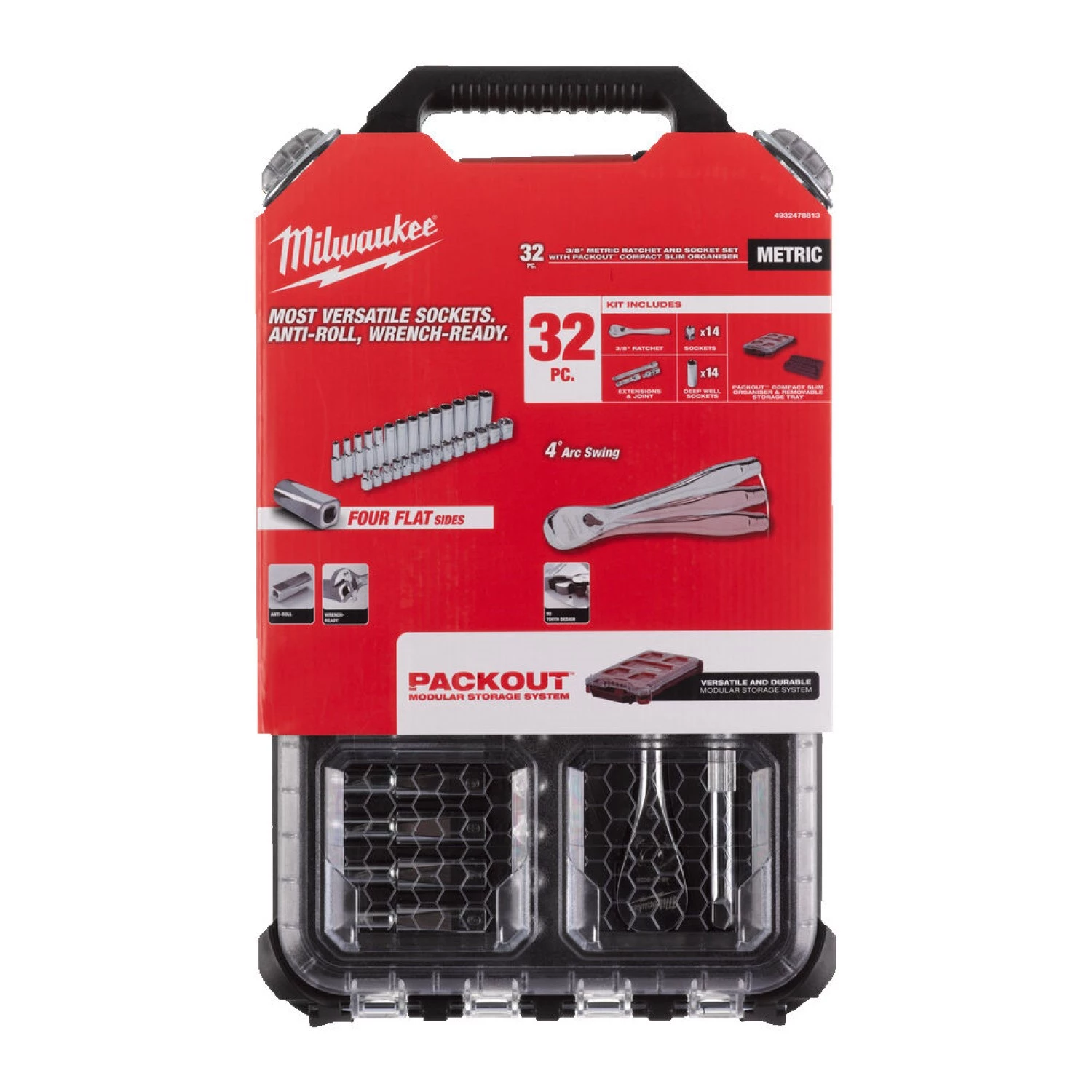 Milwaukee 4932478813 32-delige Ratel- en doppenset - in PACKOUT™ compact slim organiser - 3/8"-image