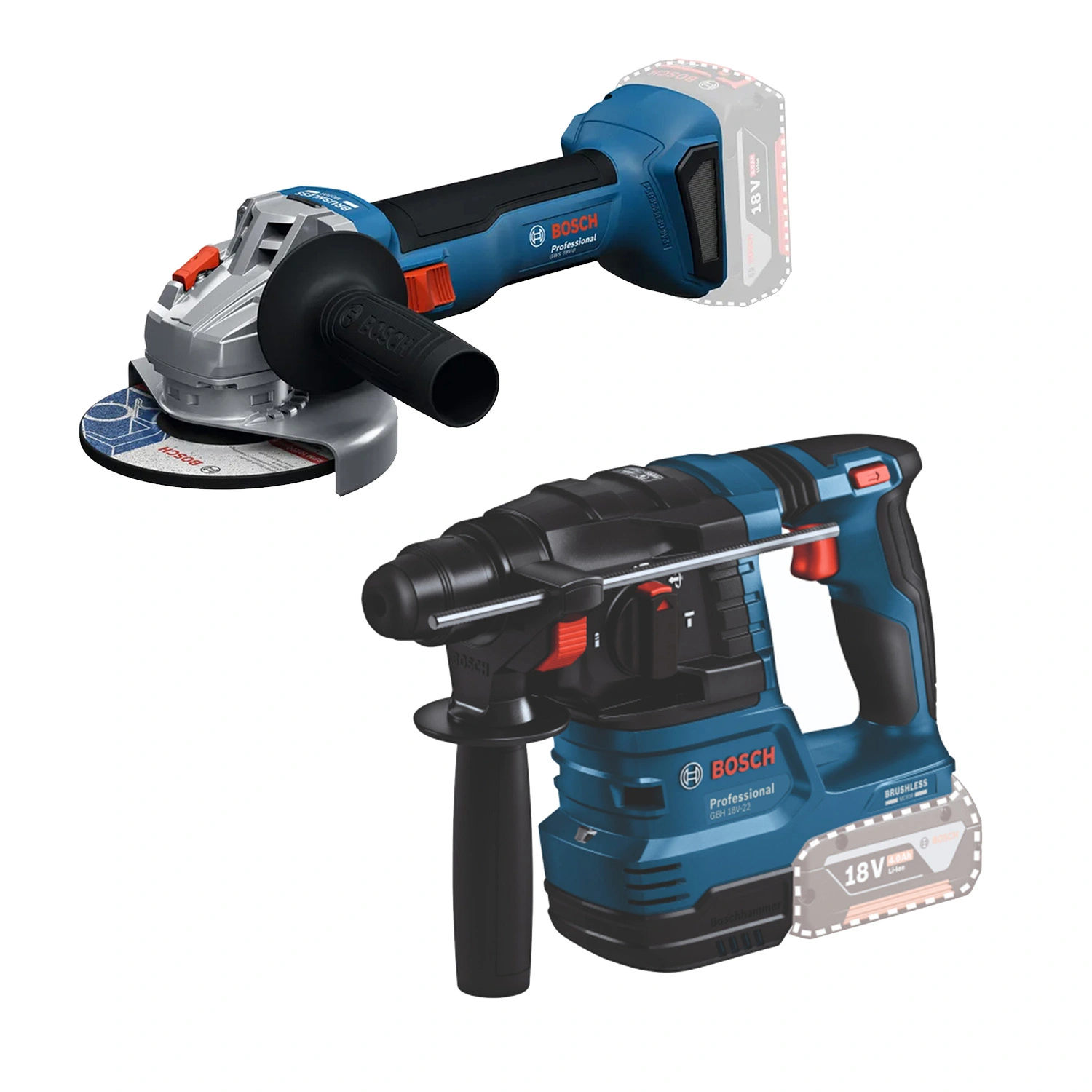 Bosch GBH 18V-22 18V Batterie SDS-plus Perforateur combiné & Bosch GWS 18V-8 18V Li-Ion batterie meuleuse d'angle