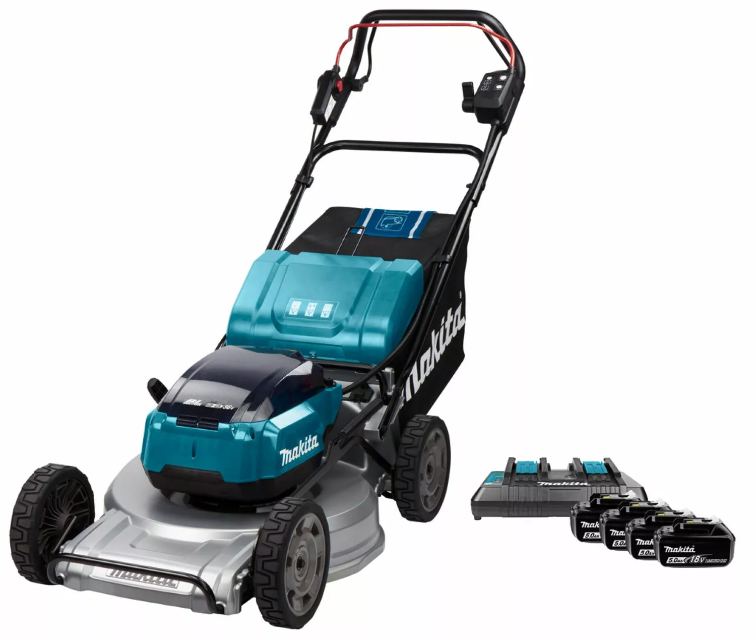 Makita DLM533PT4 36V (2x 18V) Li-Ion accu grasmaaier set (4x 5.0Ah accu) - 53cm - zelfrijdend - koolborstelloos-image