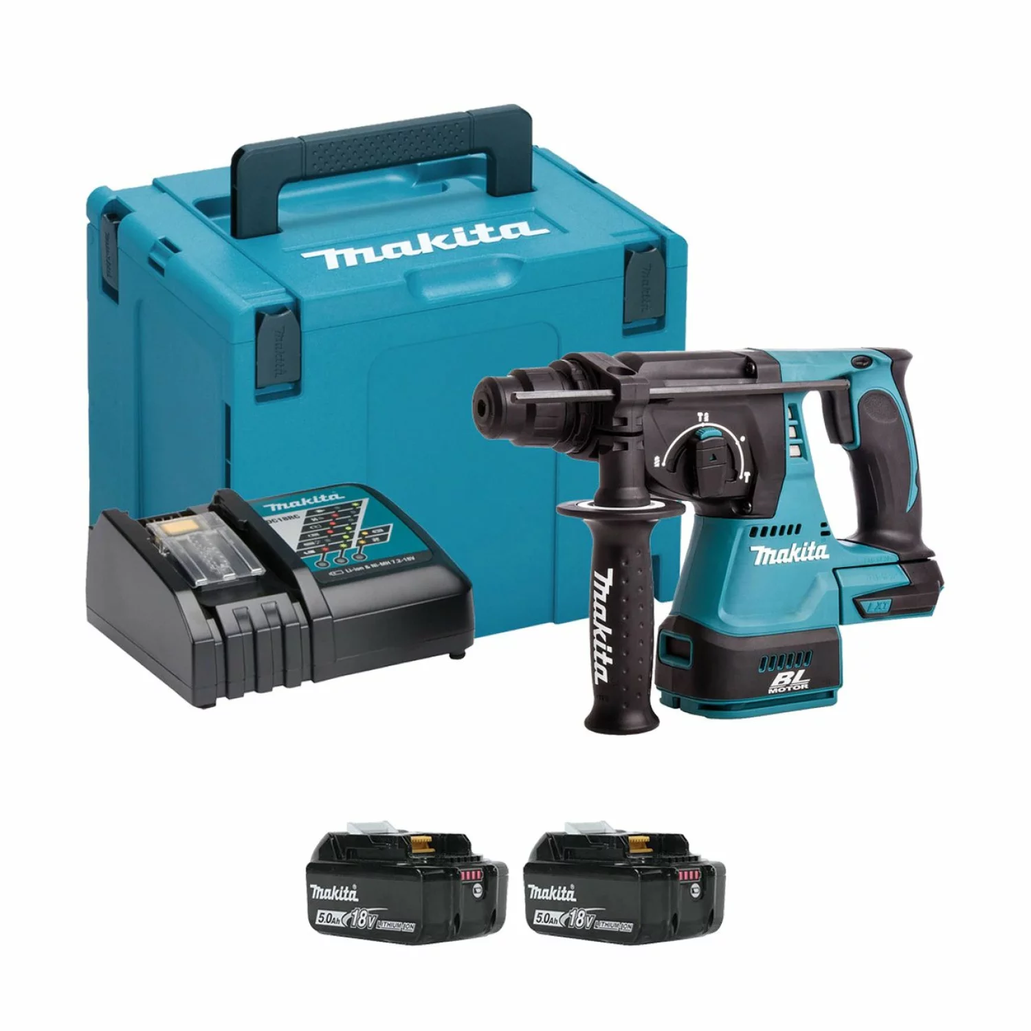 Makita DHR242RTJ - Perforateur burineur sans-fil - 18V Li-ion - SDS-plus - Kit (2x 5,0 Ah) - MAKPAC - 2 J - Brushless-image