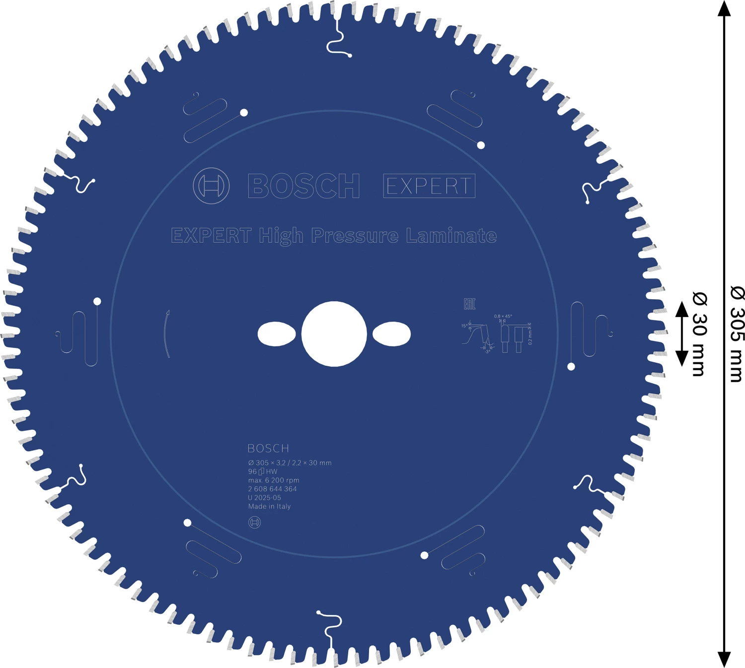 Bosch 2608644364 - Lame de Scie Circulaire Expert pour HPL, 305 x 30 x 3,2 mm, 96D