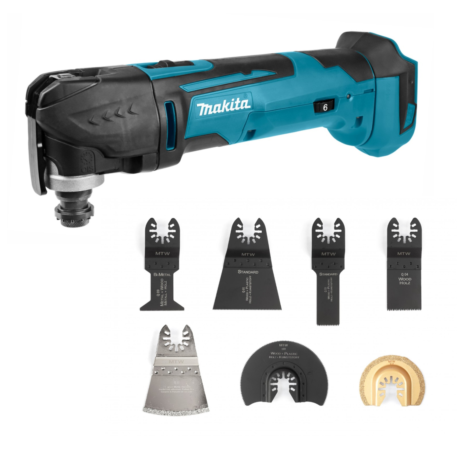 Makita DTM51Z 18V Li-Ion Accu multitool body incl. 7-delige multitool zaagbladen set